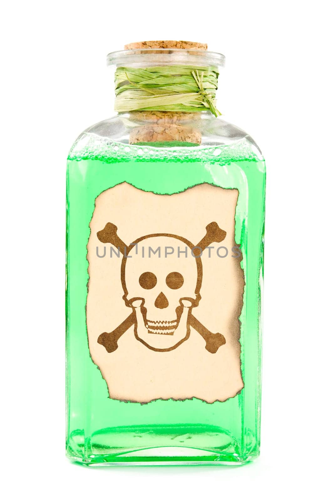 Glass bottle with a green toxic chemical solution