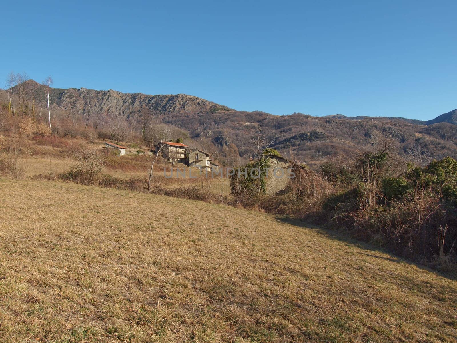 Old abandoned mountain hamlet in Susa Valley, Turin, Italy