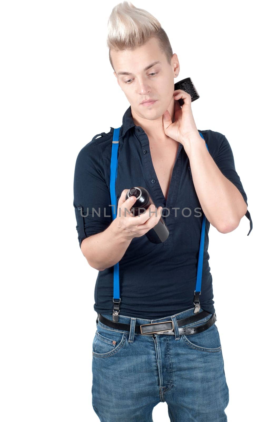 Portrait of handsome man in studio isolated on white