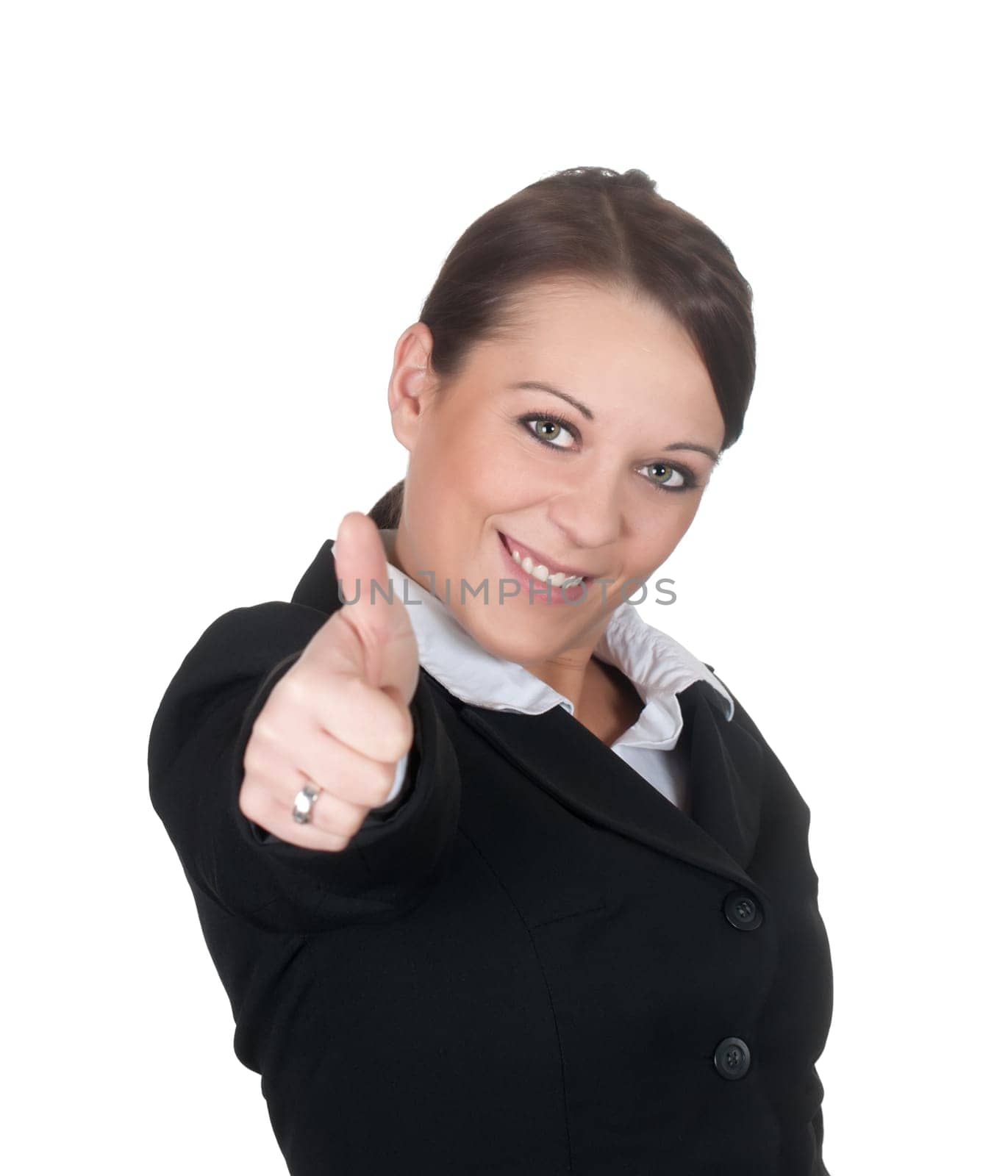 Businesswoman showing thumbs up