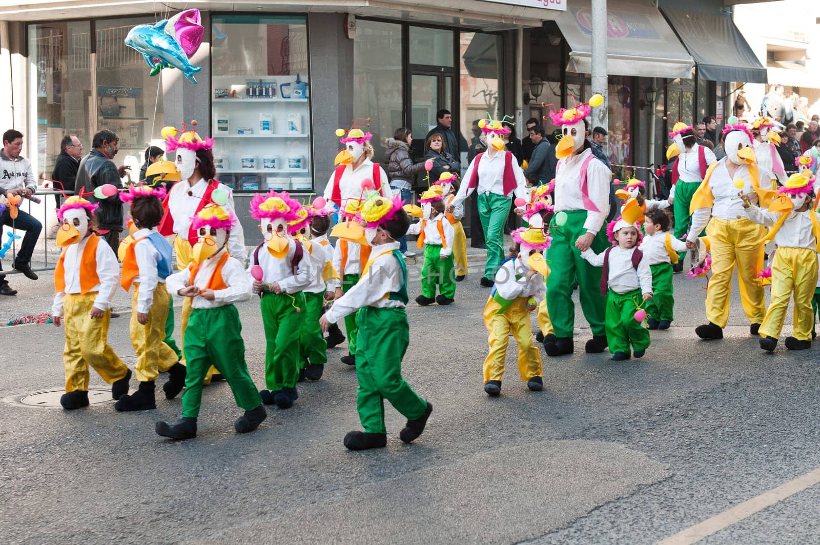 OUREM, PORTUGAL - FEBRUARY 19: unidentified people perform at the Carnival Parade on February 19, 2012 in Ourem, Portugal. The traditional yearly Parede was held during the afternoon.