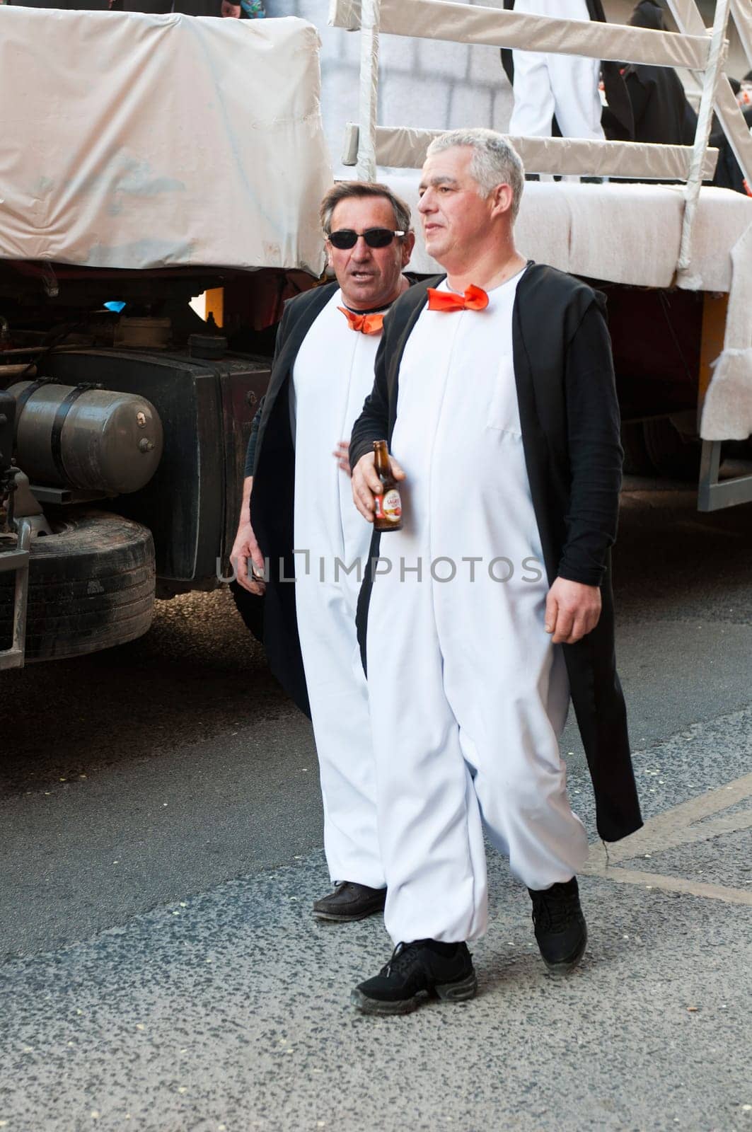 OUREM, PORTUGAL - FEBRUARY 19: unidentified people perform at the Carnival Parade on February 19, 2012 in Ourem, Portugal. The traditional yearly Parede was held during the afternoon.