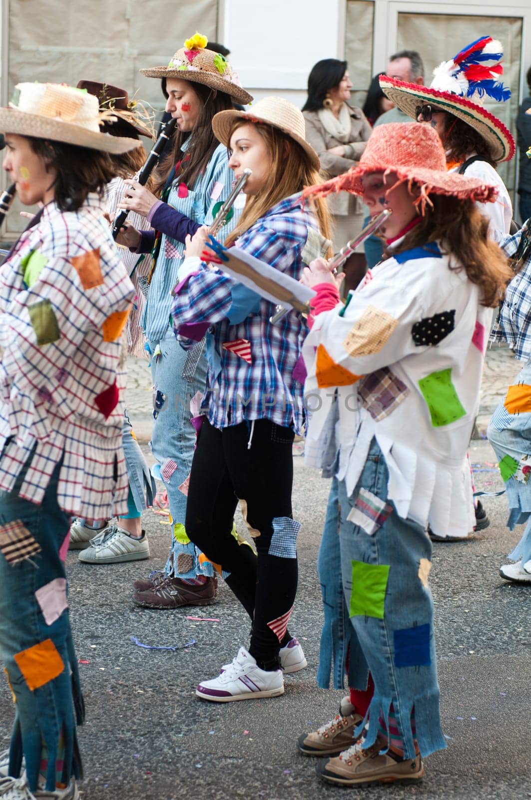 OUREM, PORTUGAL - FEBRUARY 19: unidentified people perform at the Carnival Parade on February 19, 2012 in Ourem, Portugal. The traditional yearly Parede was held during the afternoon.