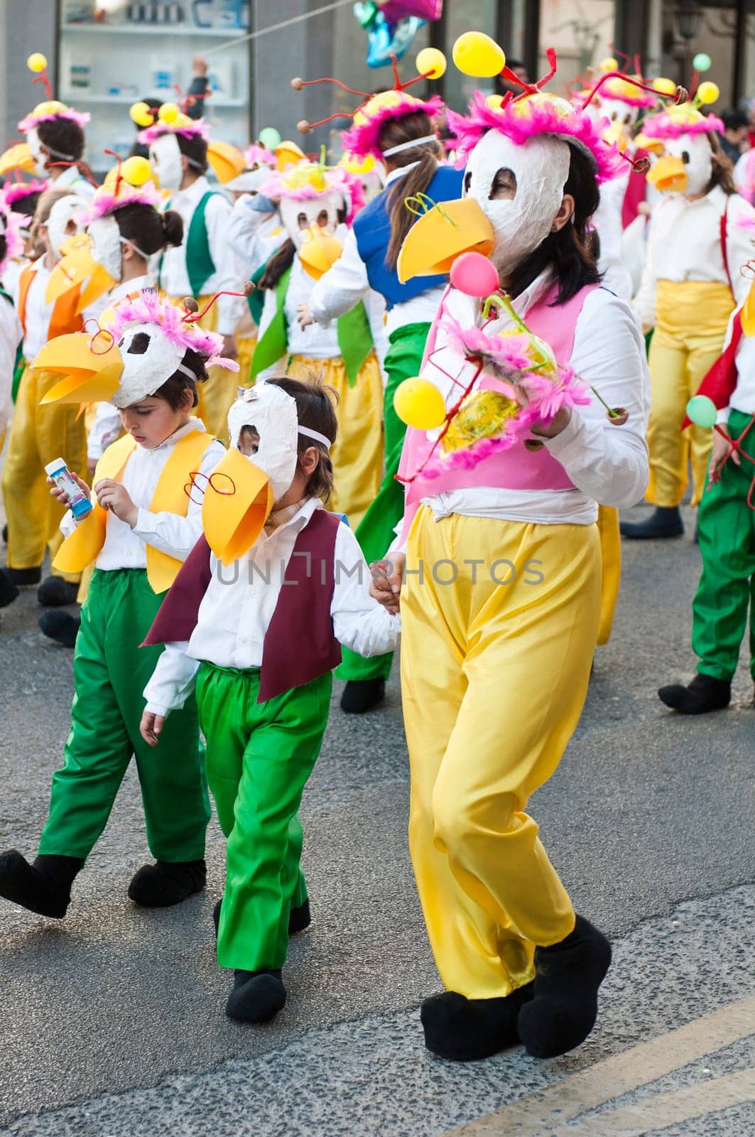 OUREM, PORTUGAL - FEBRUARY 19: unidentified people perform at the Carnival Parade on February 19, 2012 in Ourem, Portugal. The traditional yearly Parede was held during the afternoon.