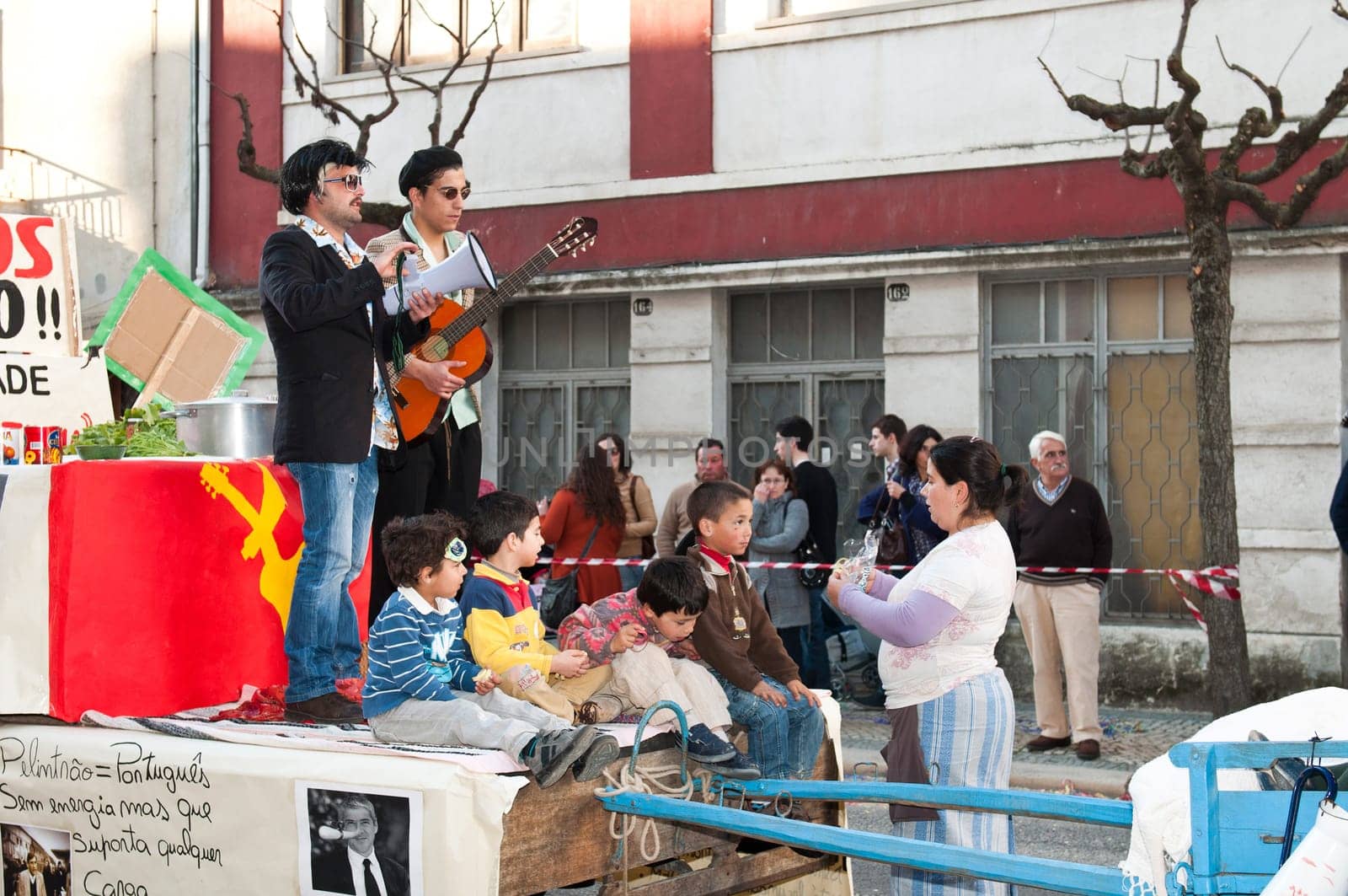 OUREM, PORTUGAL - FEBRUARY 19: unidentified people perform at the Carnival Parade on February 19, 2012 in Ourem, Portugal. The traditional yearly Parede was held during the afternoon.