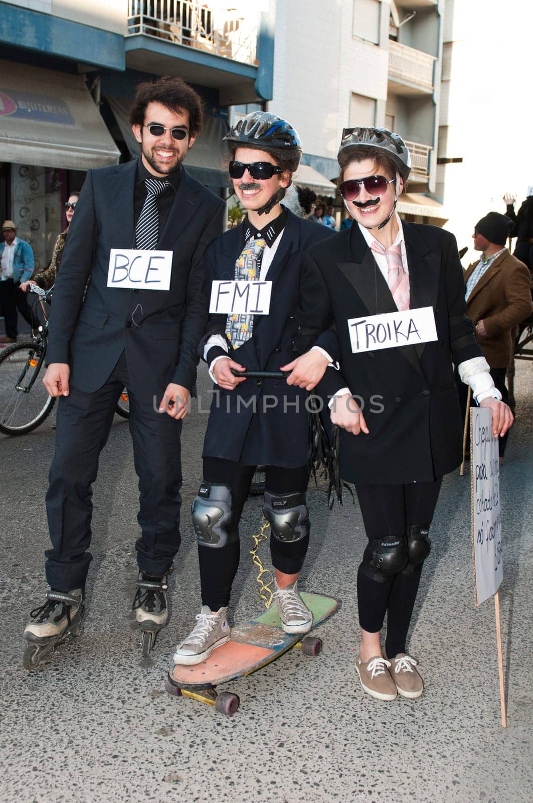 OUREM, PORTUGAL - FEBRUARY 19: unidentified people perform at the Carnival Parade on February 19, 2012 in Ourem, Portugal. The traditional yearly Parede was held during the afternoon.
