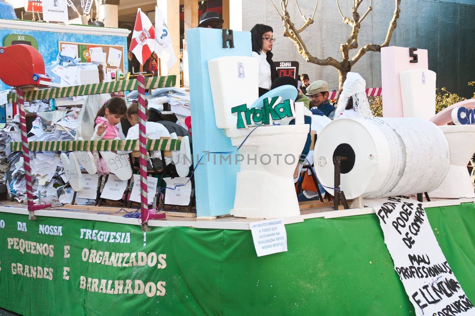 OUREM, PORTUGAL - FEBRUARY 19: unidentified people perform at the Carnival Parade on February 19, 2012 in Ourem, Portugal. The traditional yearly Parede was held during the afternoon.