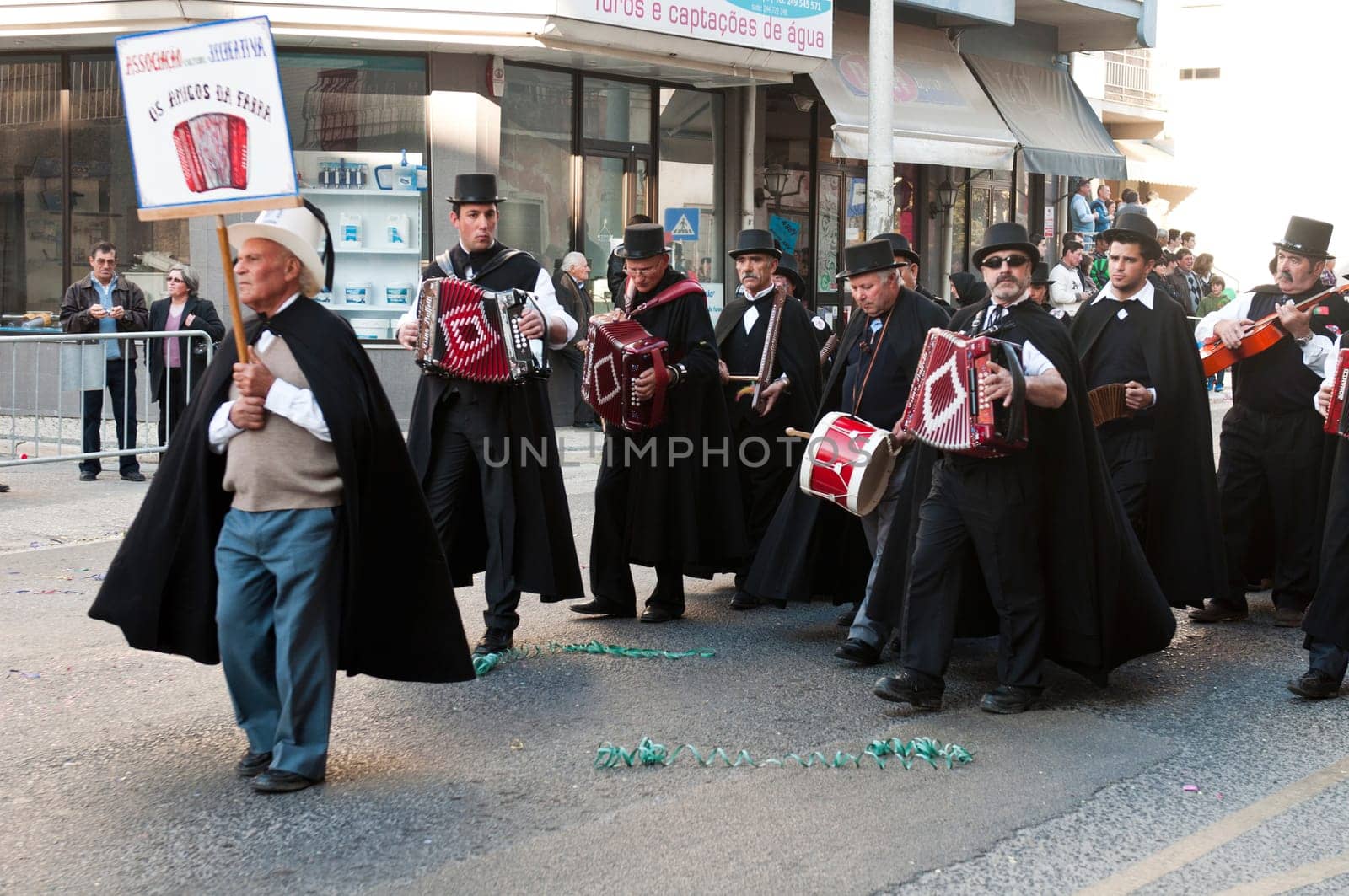 OUREM, PORTUGAL - FEBRUARY 19: unidentified people perform at the Carnival Parade on February 19, 2012 in Ourem, Portugal. The traditional yearly Parede was held during the afternoon.