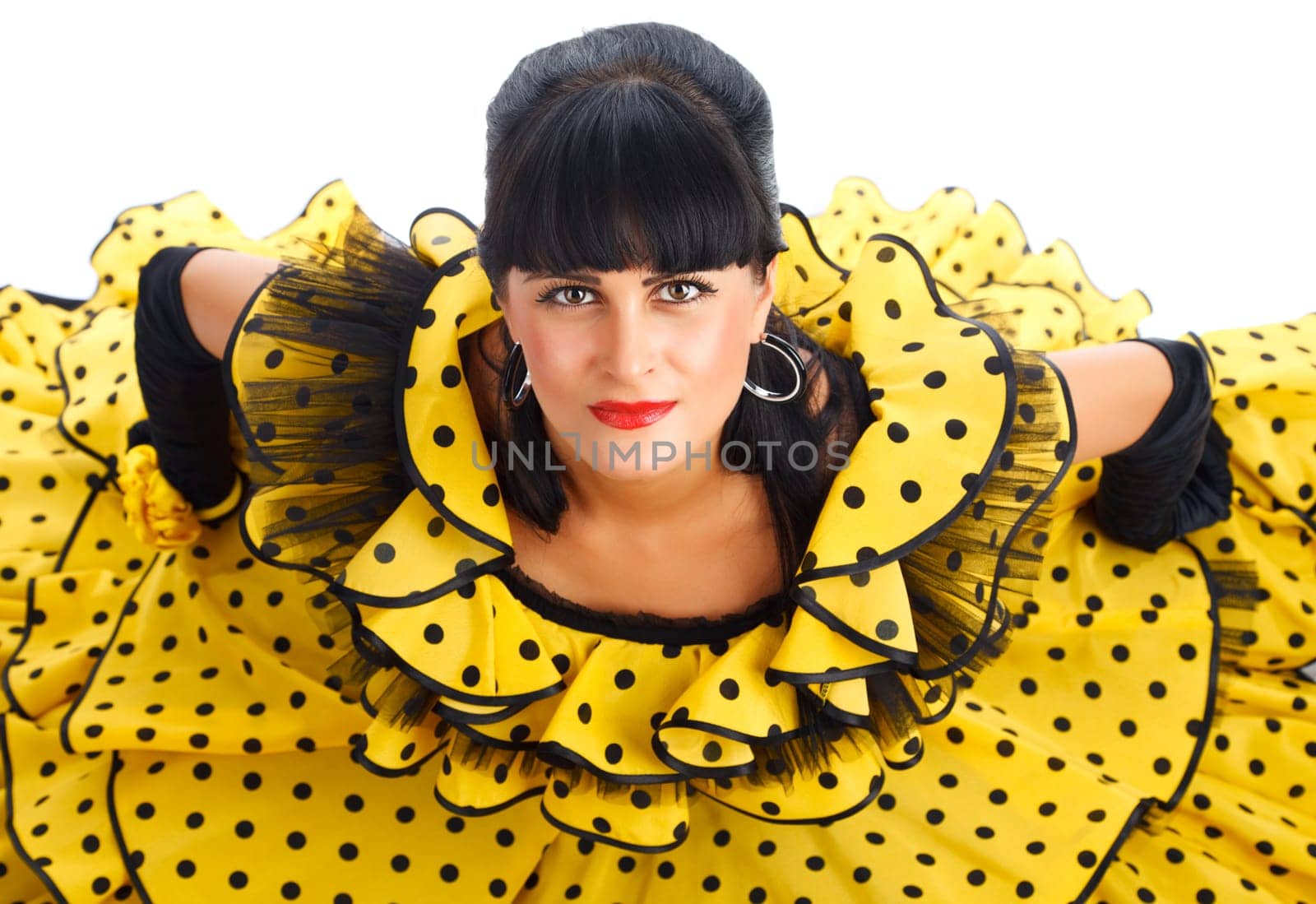 Portrait of beautiful flamenco dancer.  Dancing contest.
