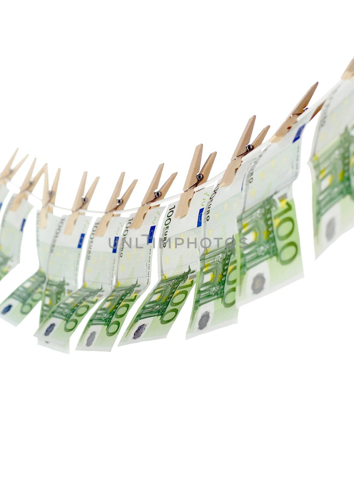 Laundering money towards white background