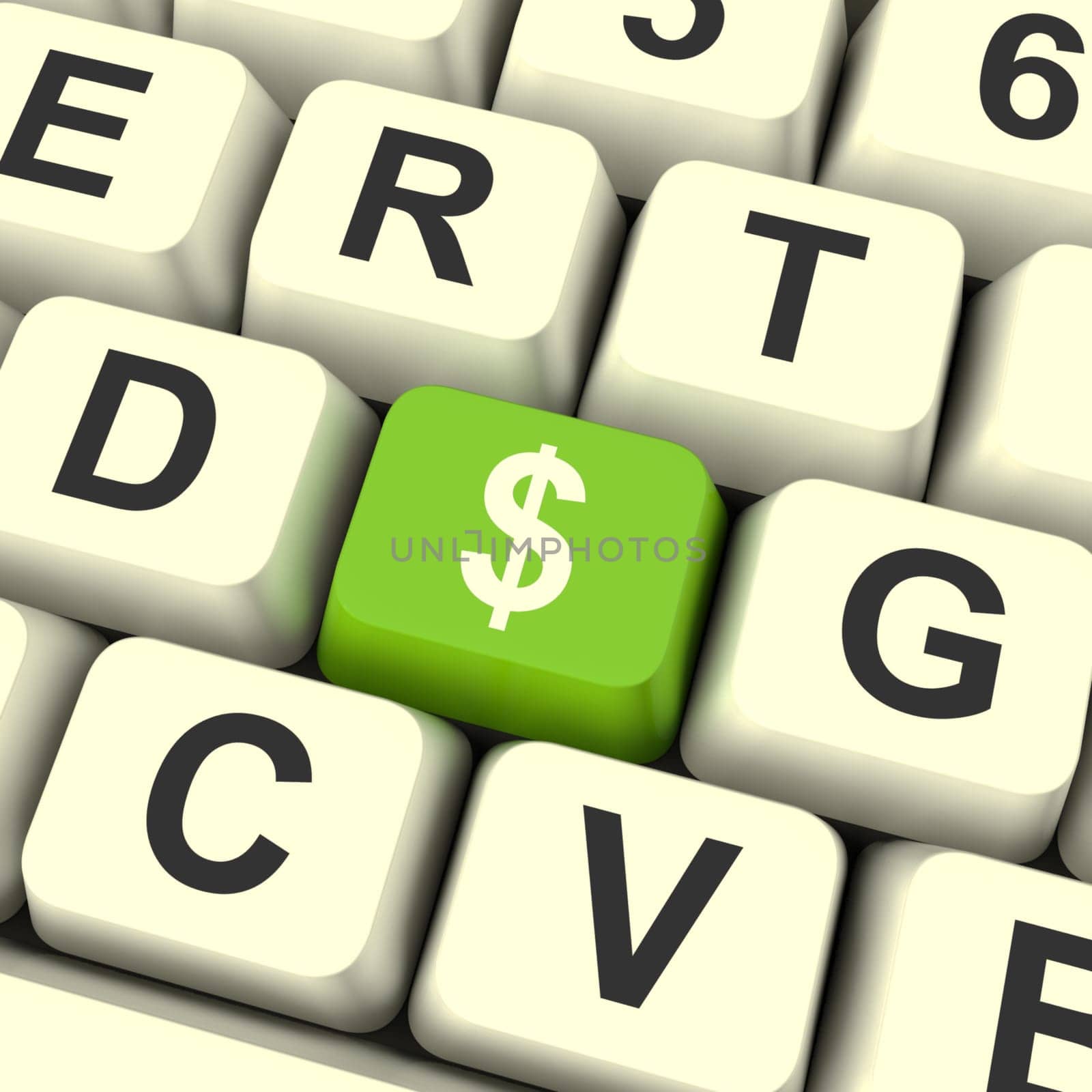 Dollar Symbol Computer Key In Green Showing Money Or Investment
