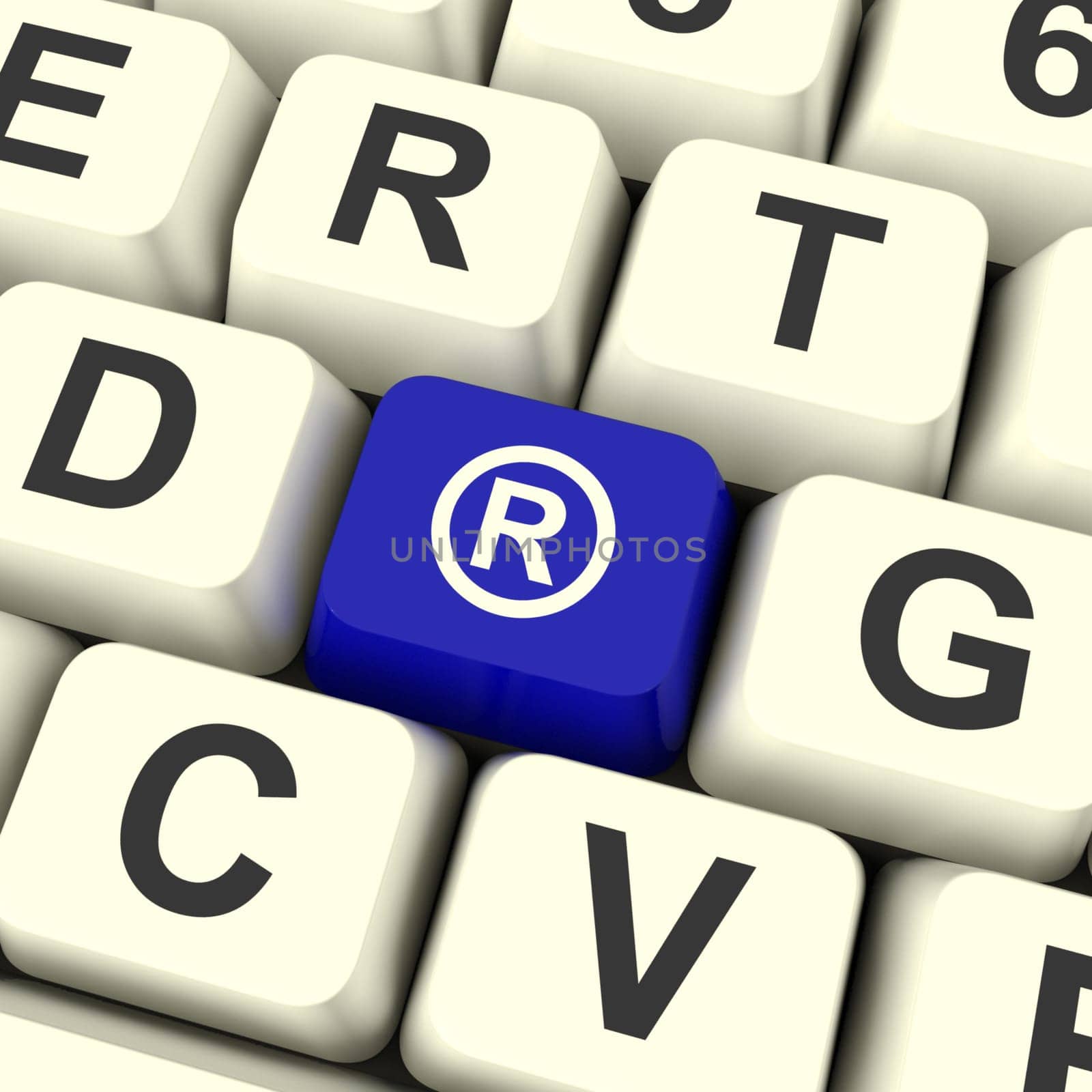 Registered Computer Blue Key Showing Patent Or Trademarks