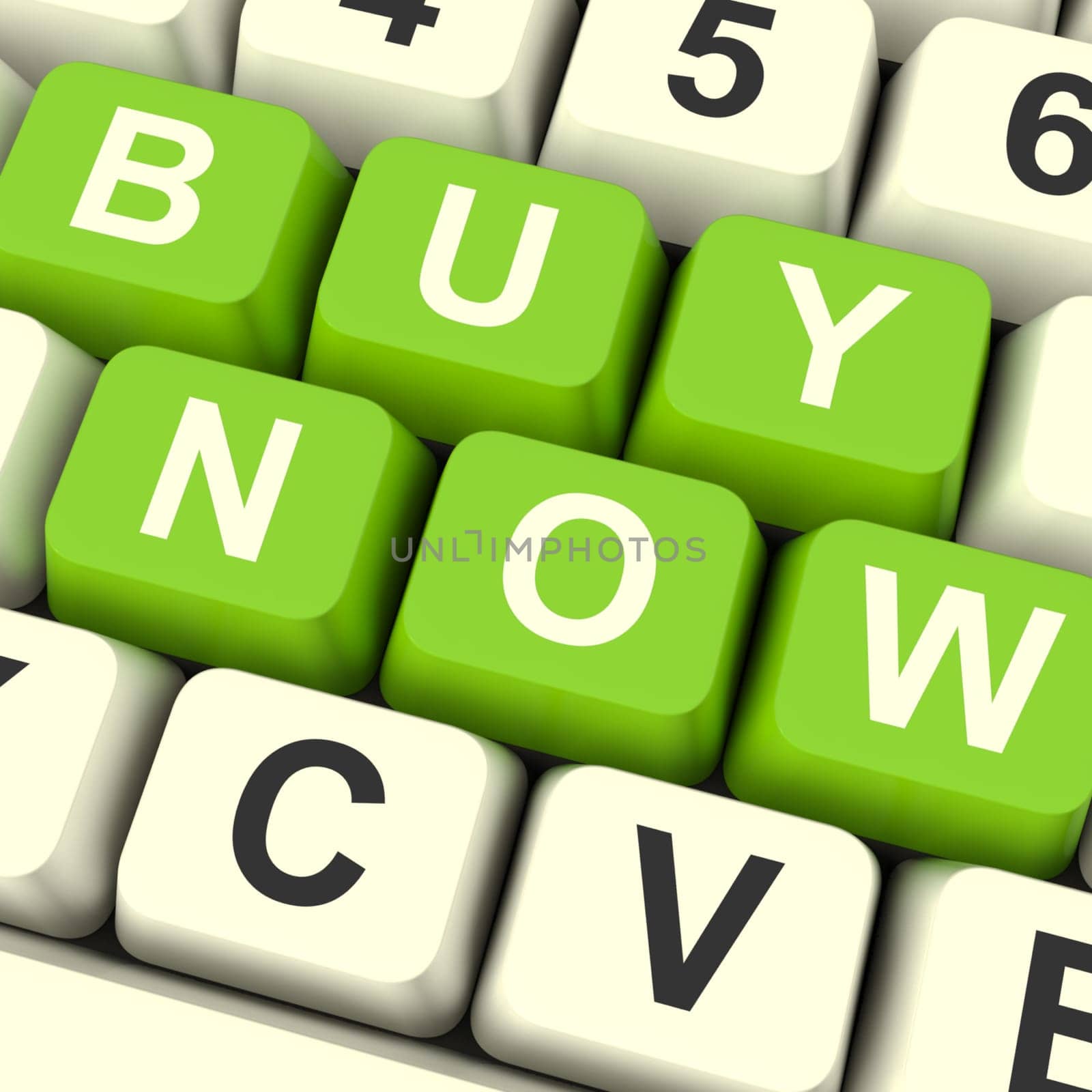 Buy Now Computer Keys In Green As Symbol for Commerce And Purchasing