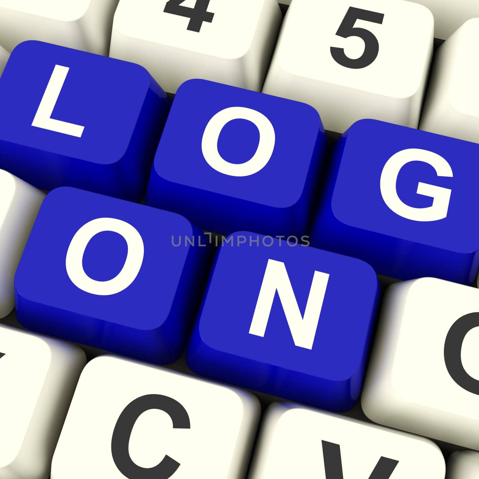 Log On Computer Keys In Blue Showing Access And Entering