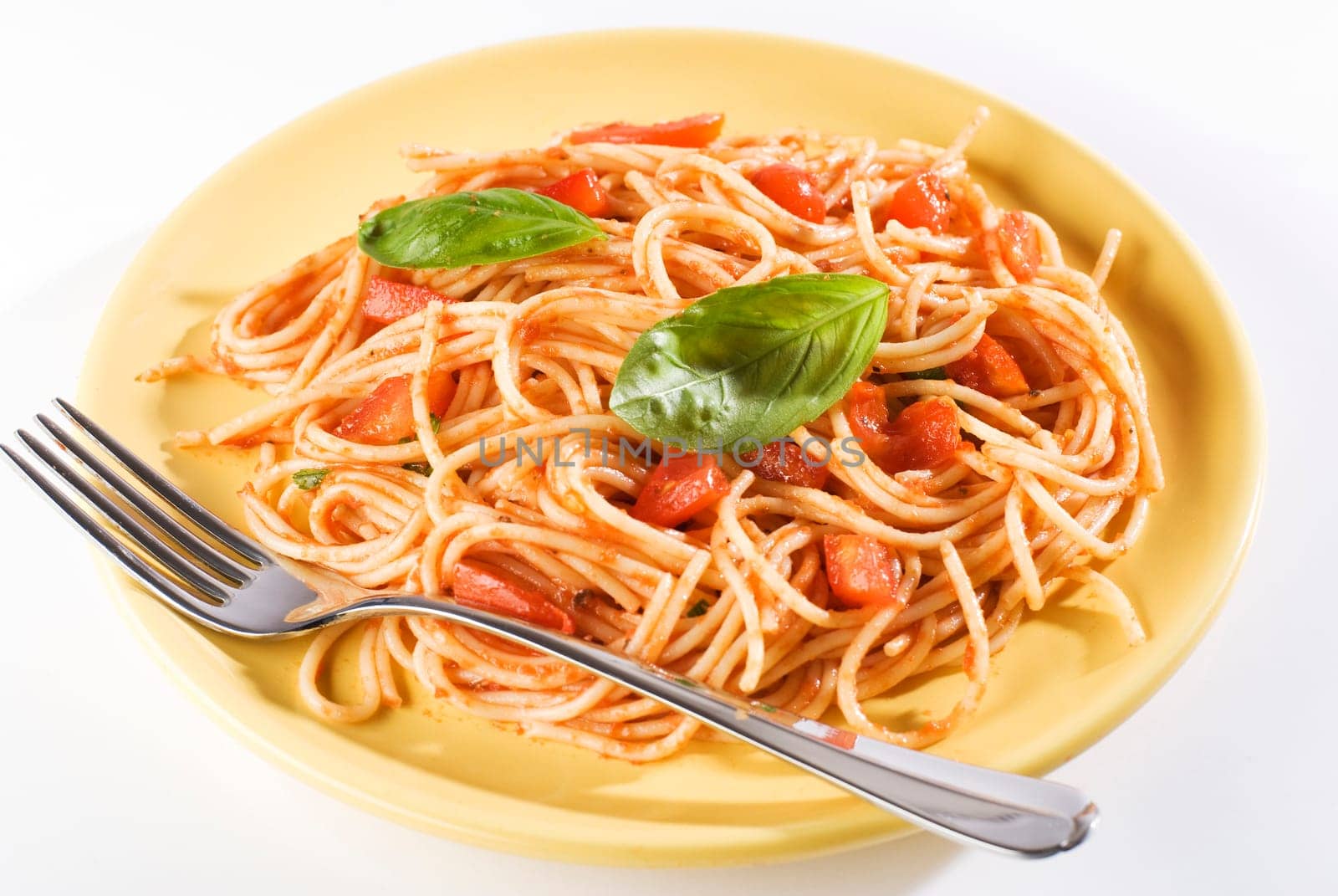 fresh spaghetti pasta with basil close up