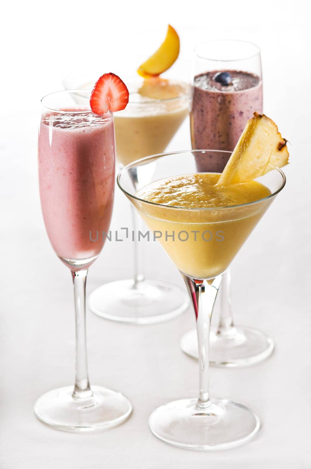 Fresh mixed fruit smoothies close up shoot