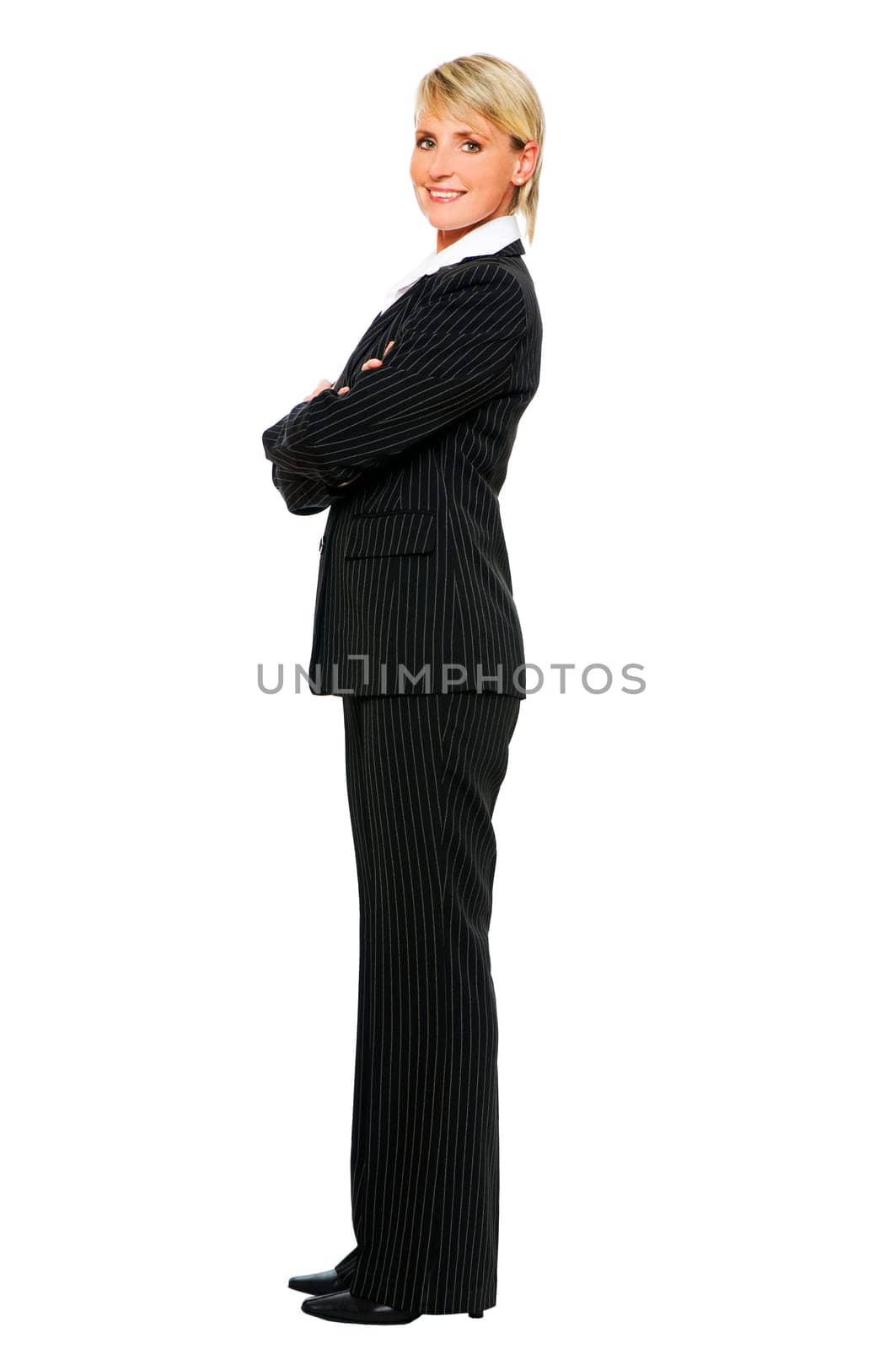 young confident blond business woman, isolated on white