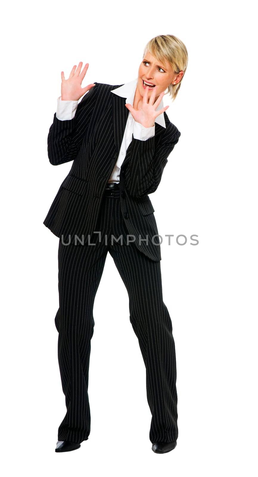 young business woman standing - fear concept