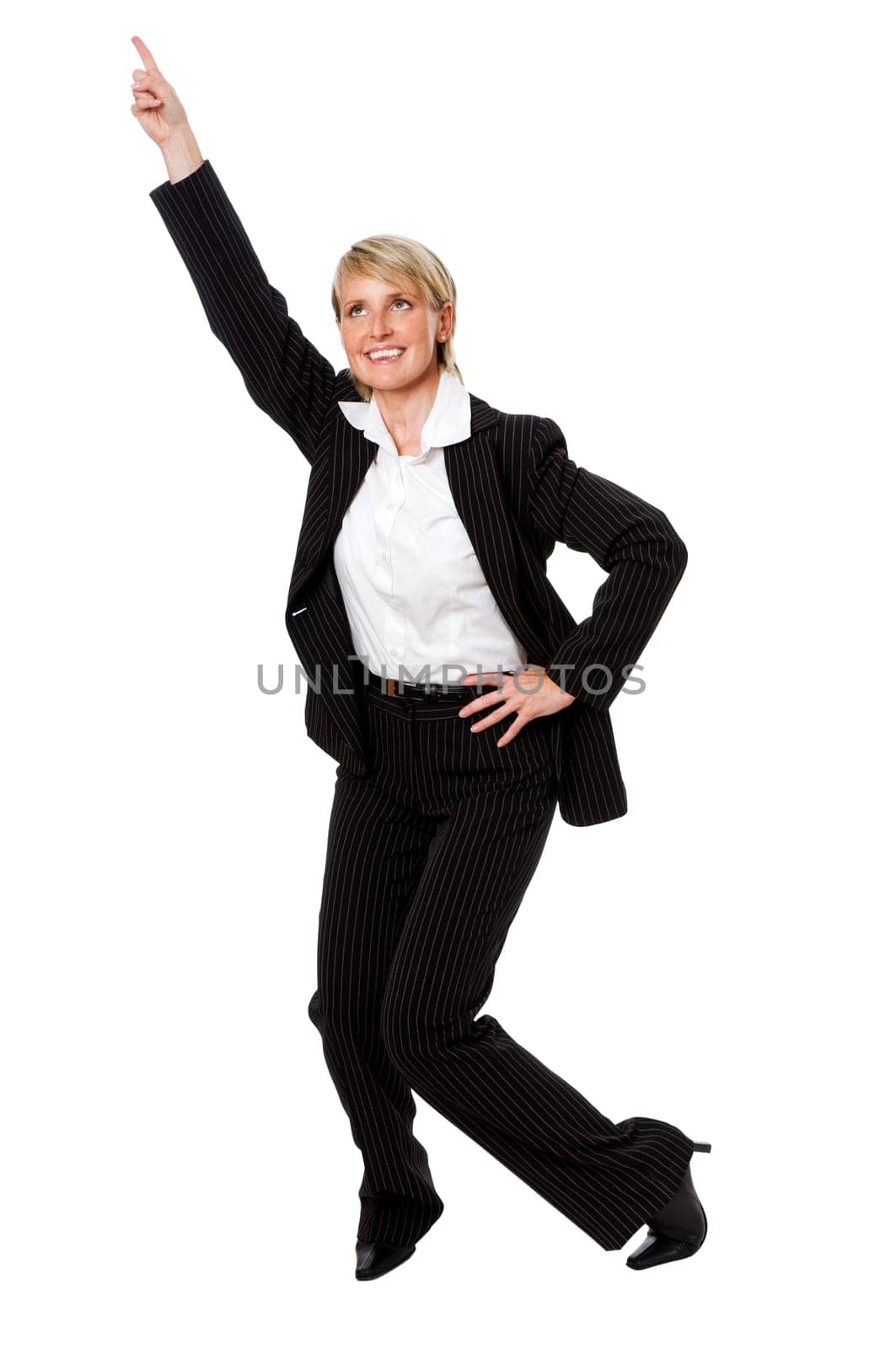 young happy blond business woman, isolated on white