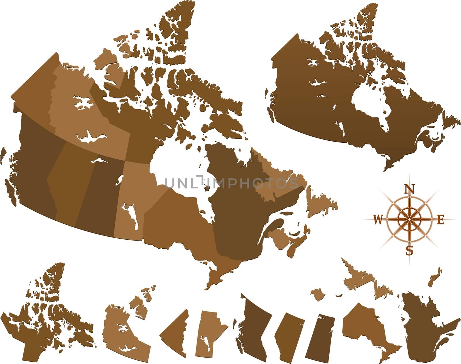 Canada, map with flag, with clipping path. 3d illustration, isolated on white
