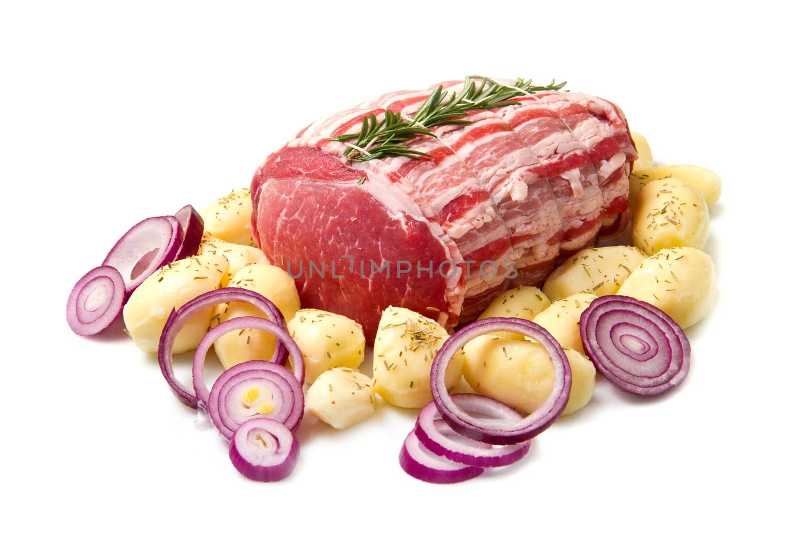 fresh roast of veal with rosemary and  potatoes