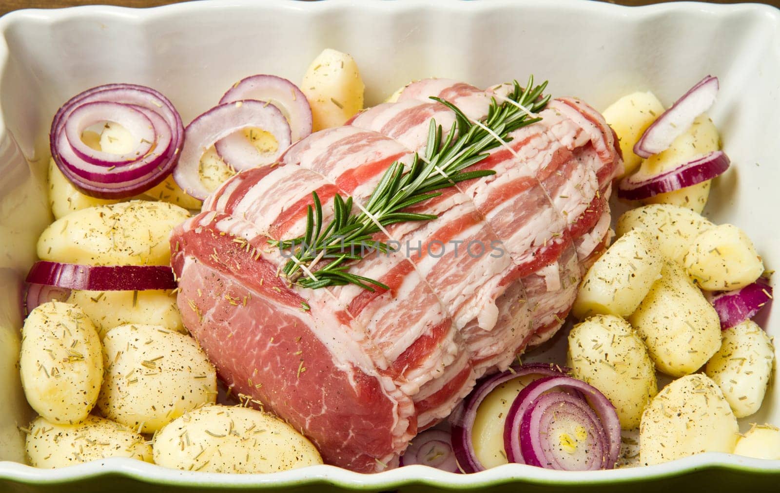 fresh roast of veal with rosemary and  potatoes