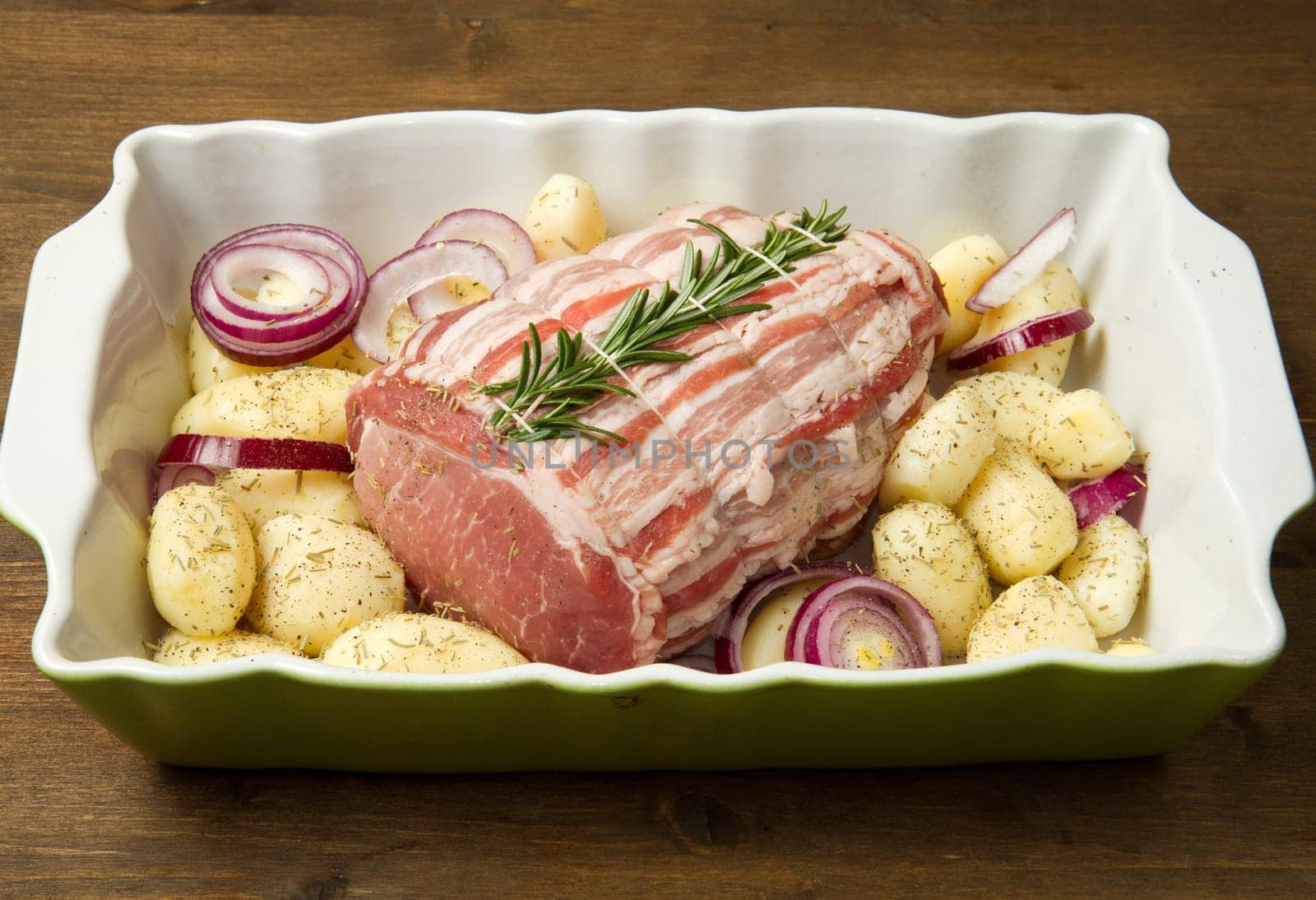fresh roast of veal with rosemary and  potatoes