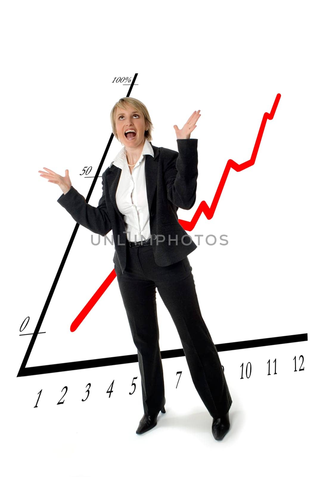 business woman standing looking up on white