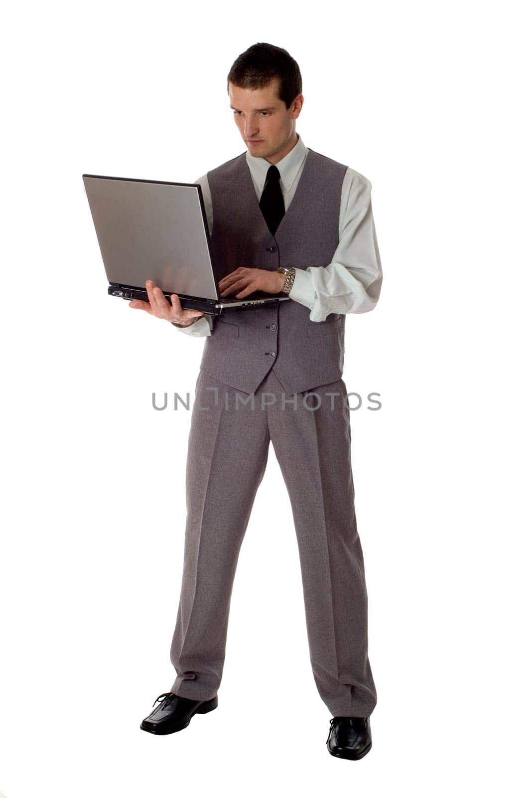 young business men with laptop on white