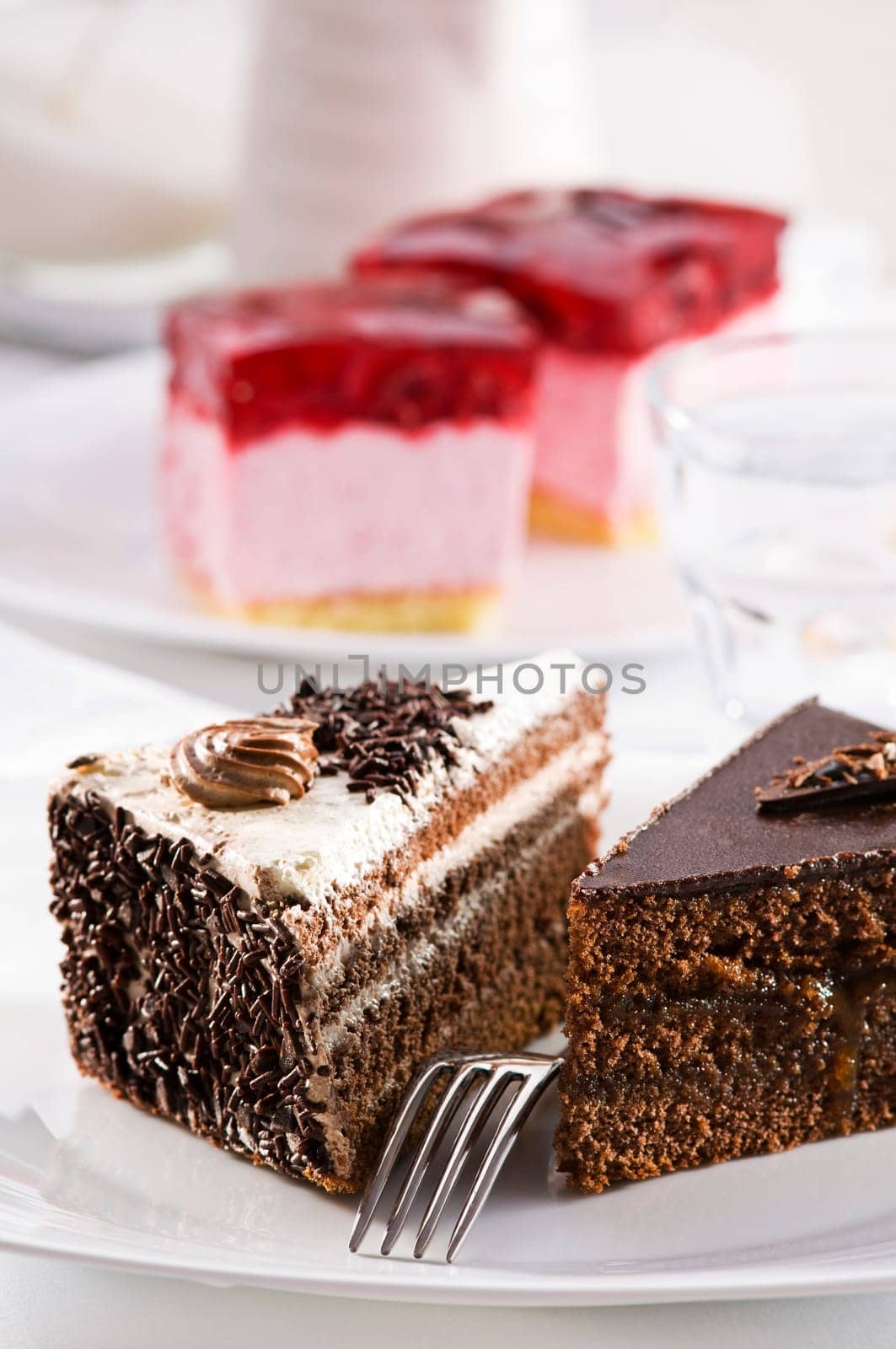 Beautiful tasty chocolate cakes close up shoot