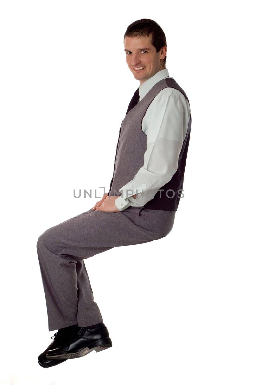 young business men sitting on empty space