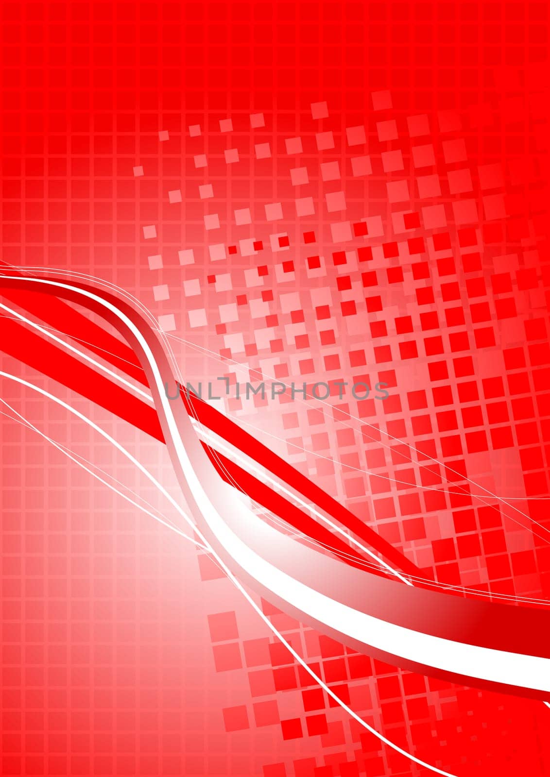 Red abstract background with squares and waves