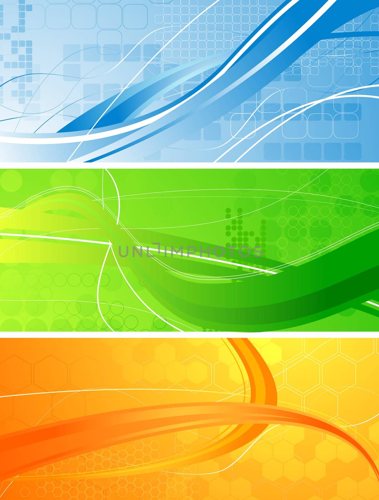 Set of bright technical banners with waves
