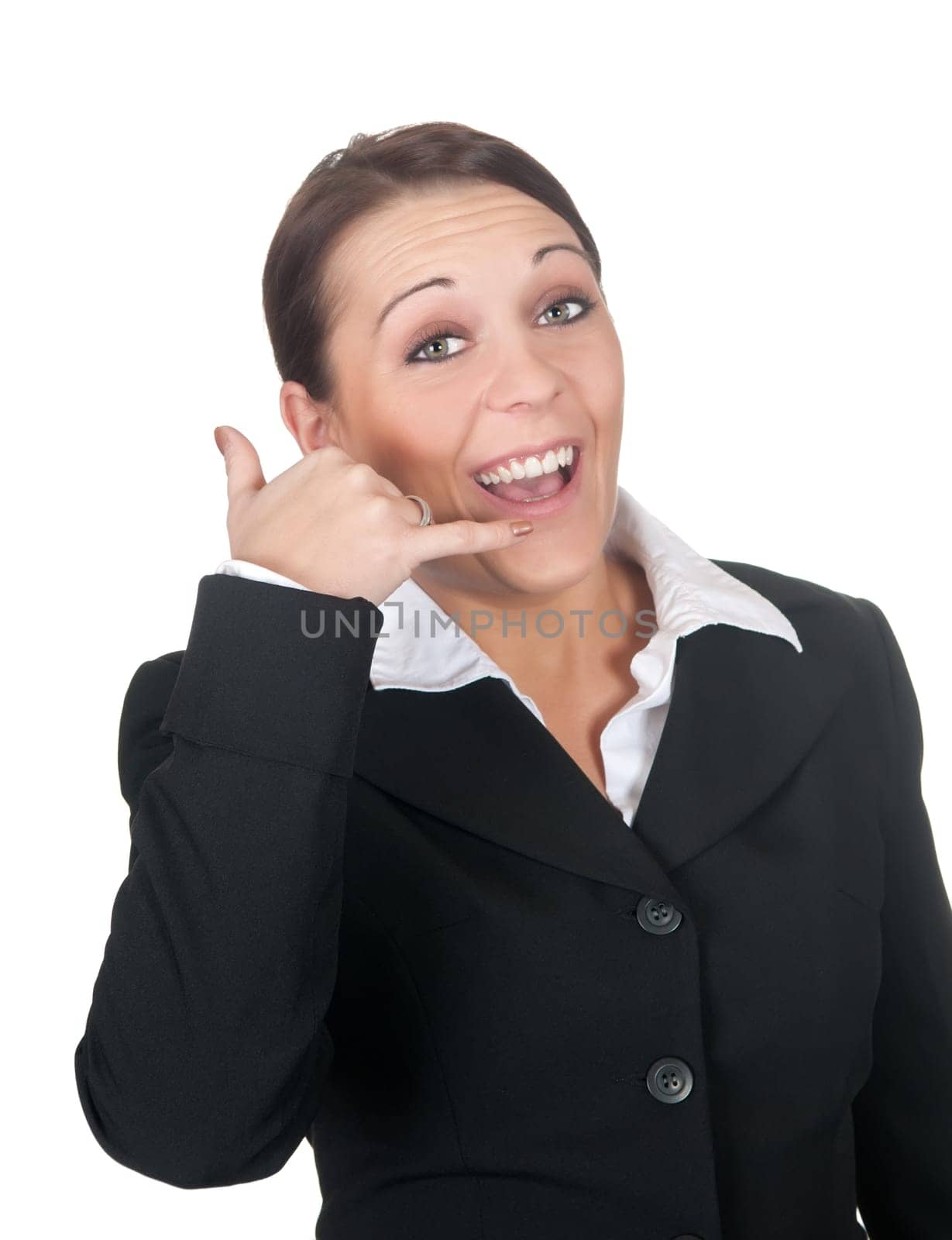 Businesswoman showing phone sign
