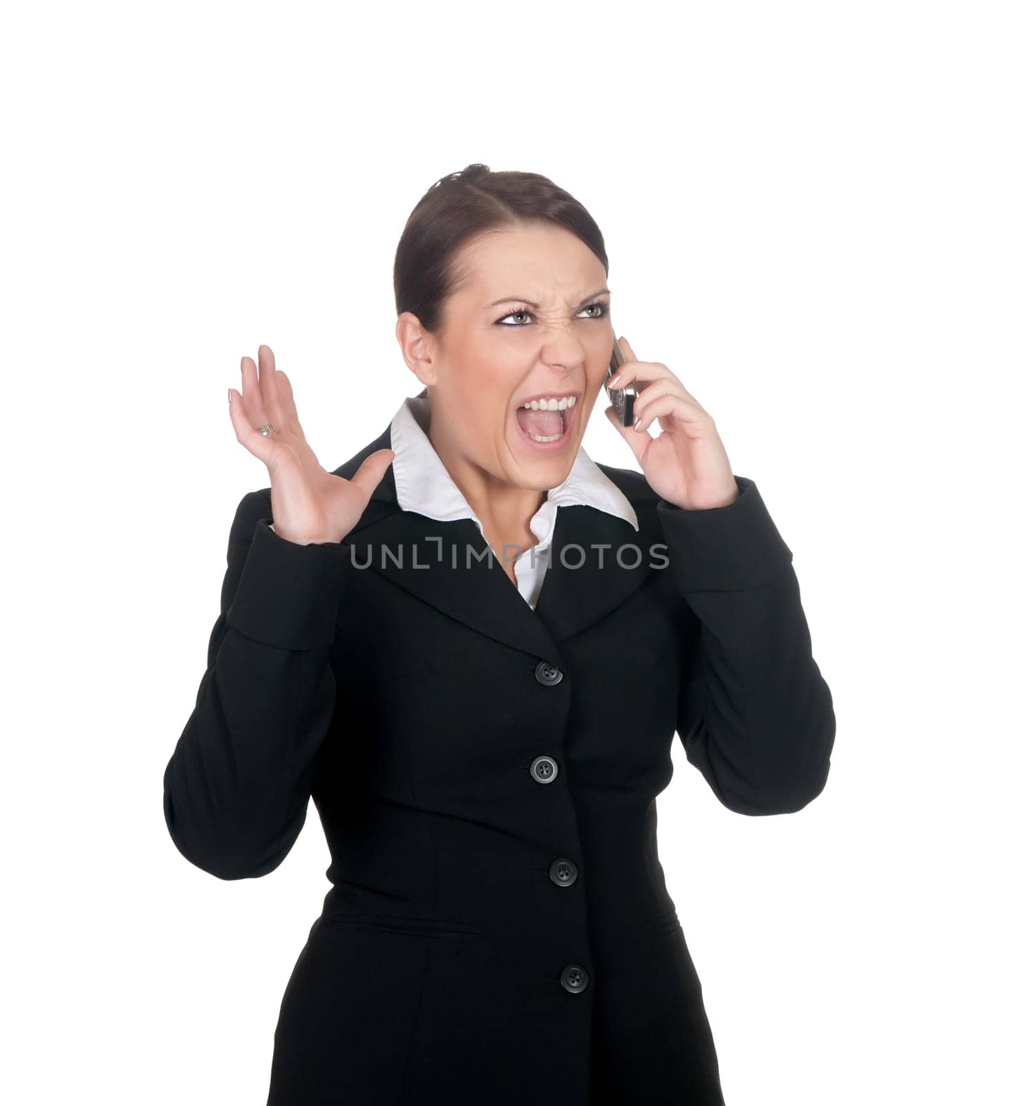 stressed businesswoman on mobile phone