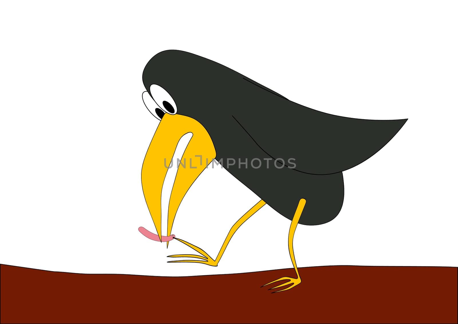Cartoon drawing - bird and worm - David and Goliath - duel