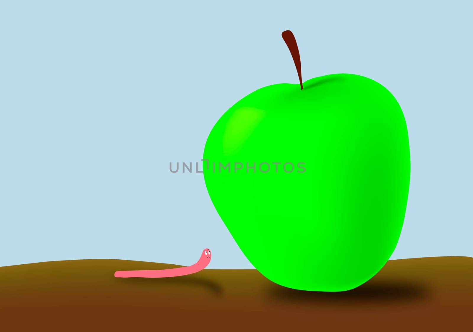 Little worm and big green apple - bite off more than one can chew - take on too much - bite off more than one can chew