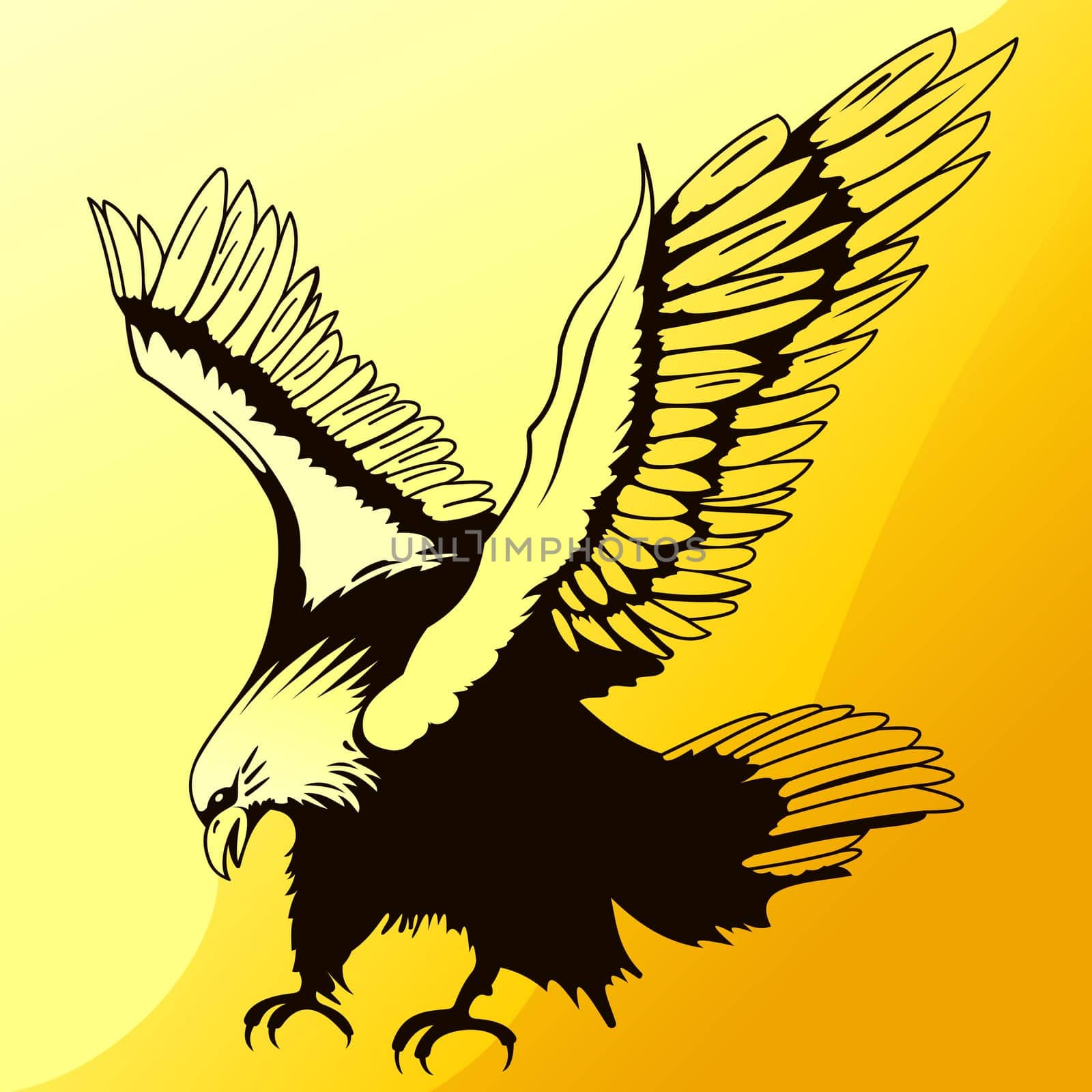 Illustration of Majestic Eagle while landing on orange background