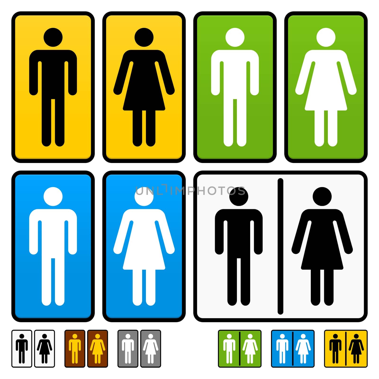 Restrooms scalable vector shape optimized for shape cutting and emboss in standard color setups