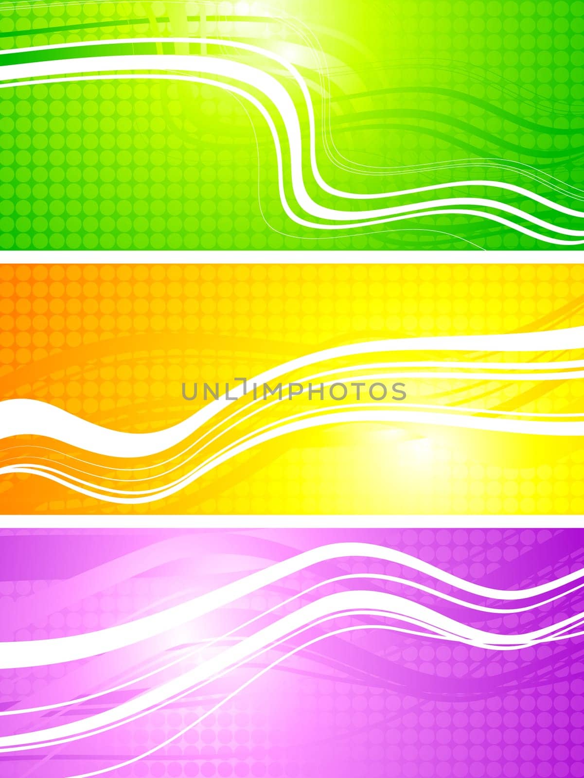 Set of bright banners with white stripes