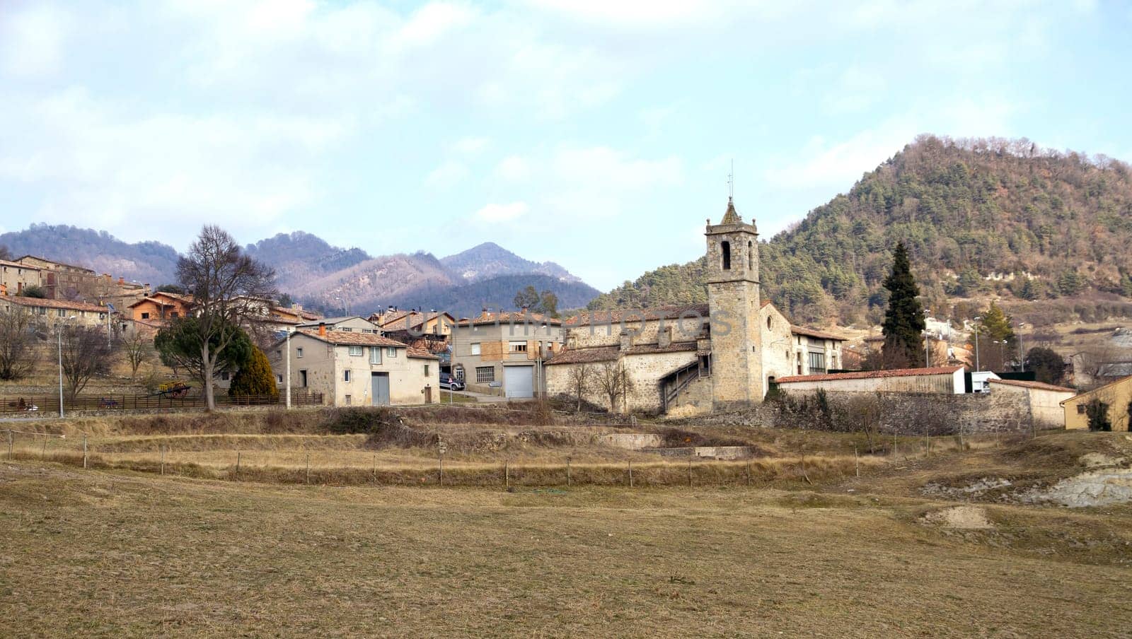 Santa Maria de Besora, Spain Catalan village rustic, cozy on a winter dawn