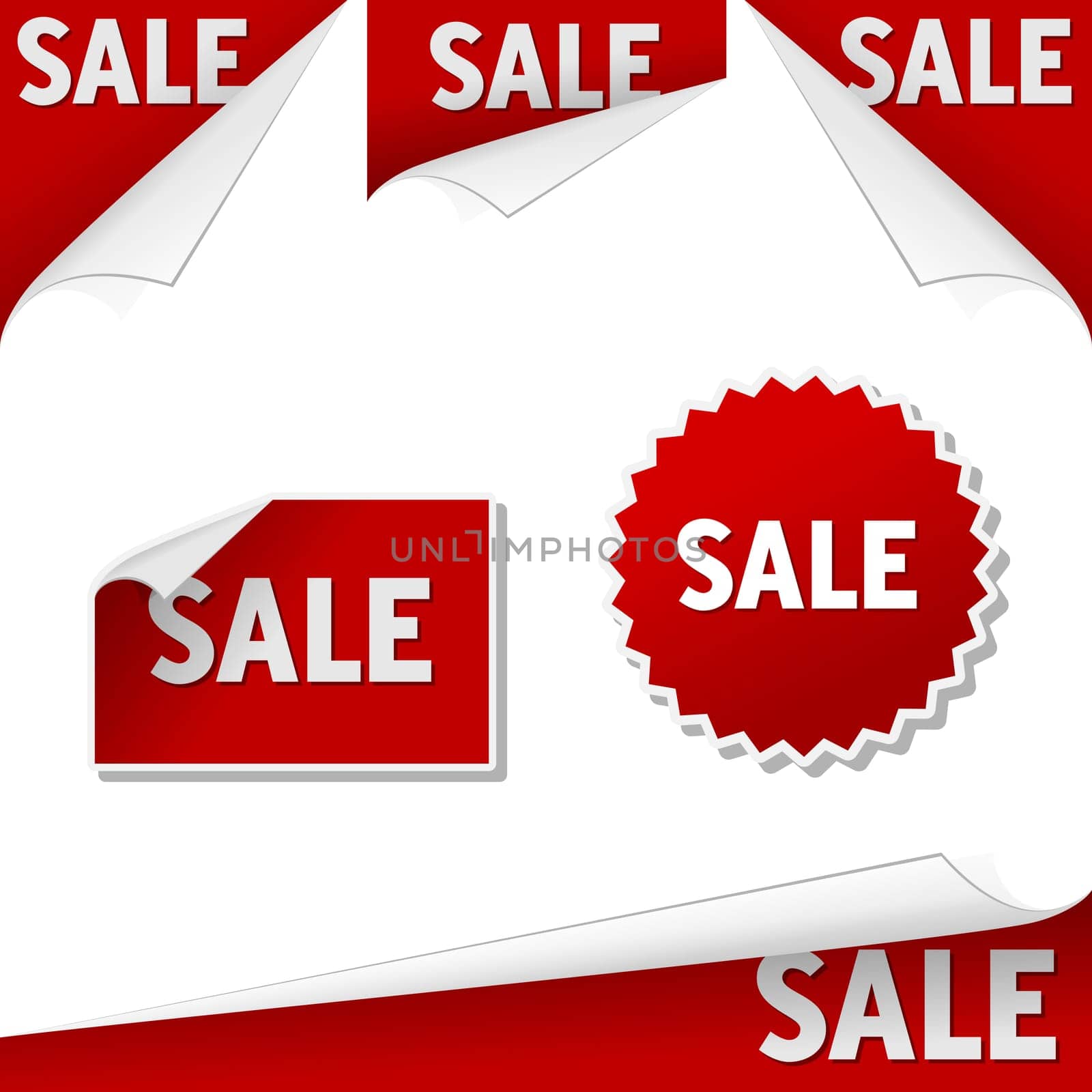 Sale labels in red colors as vector illustration