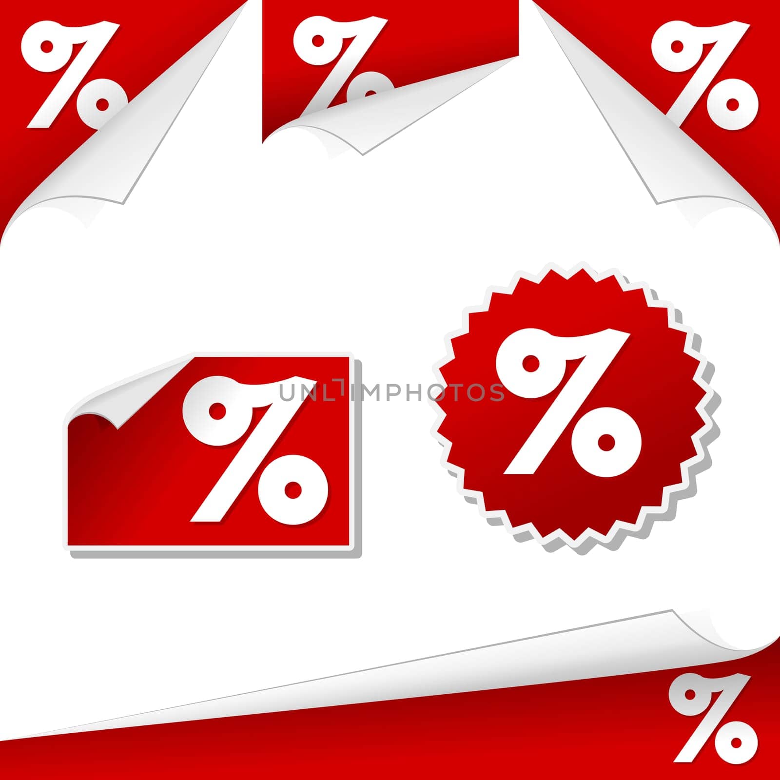 Vector illustration of percentage labels used in retail