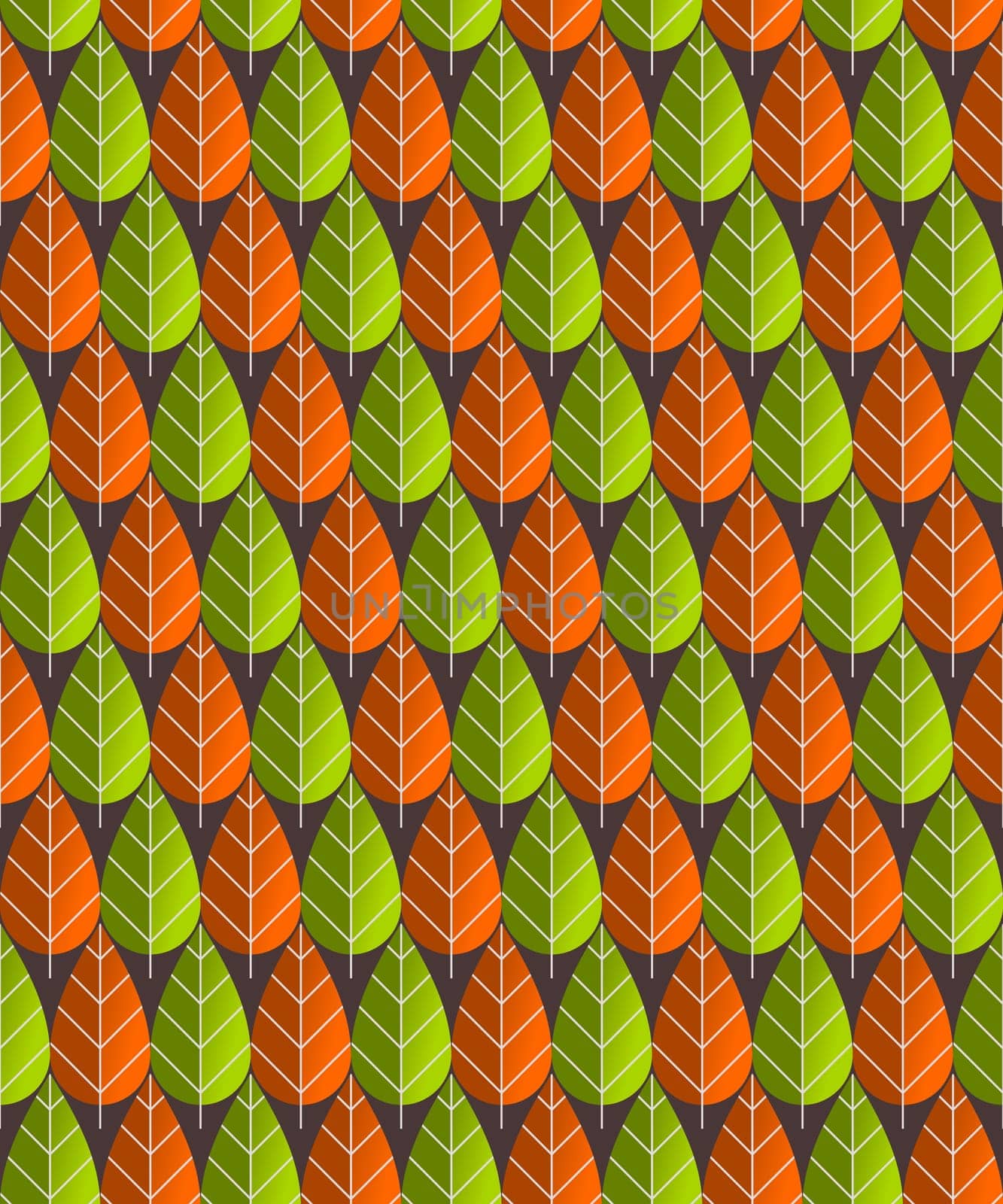 Illustrated seamless pattern of red and green leaf shape