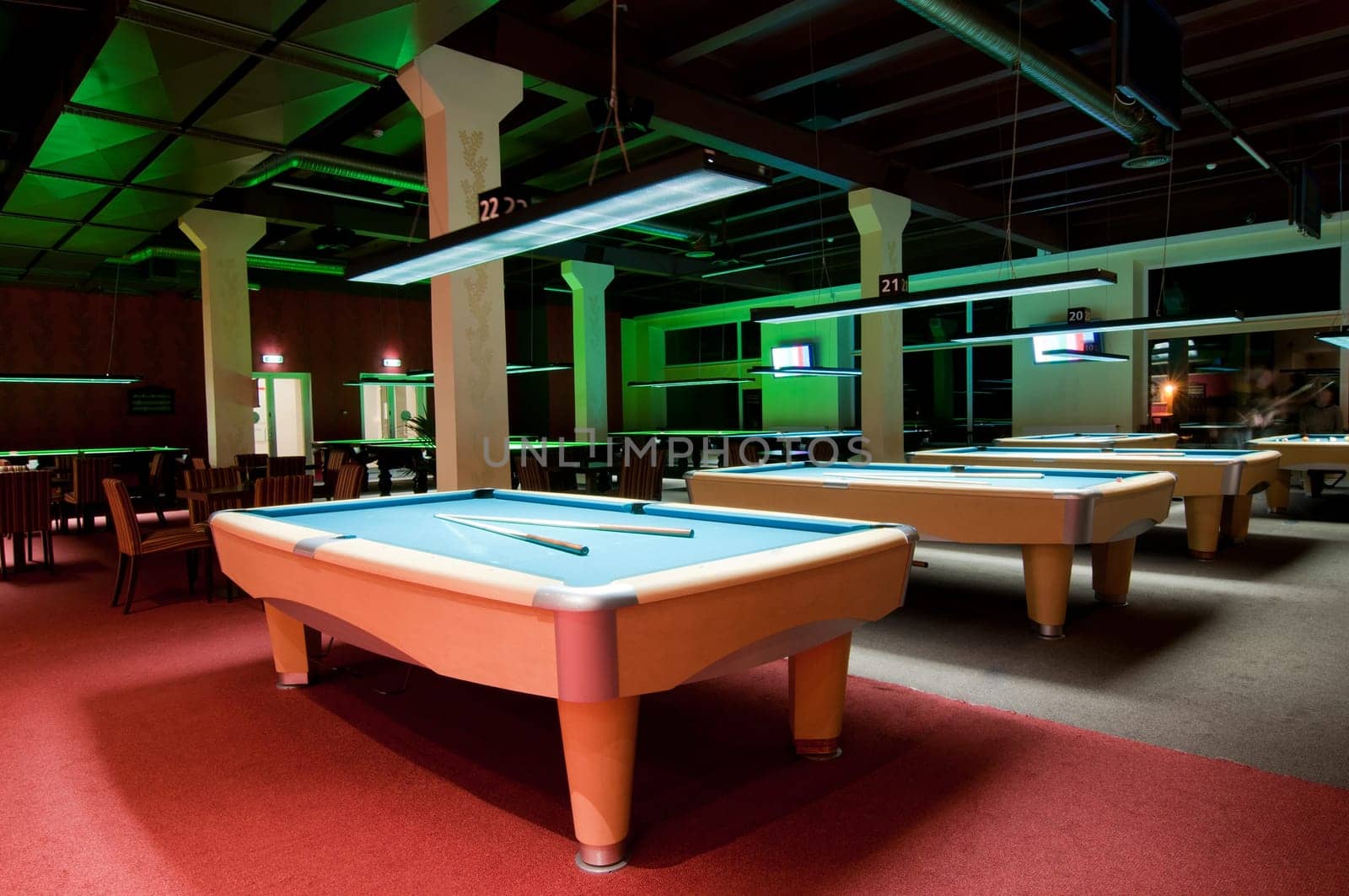 Shot of billiard room with tables, interior