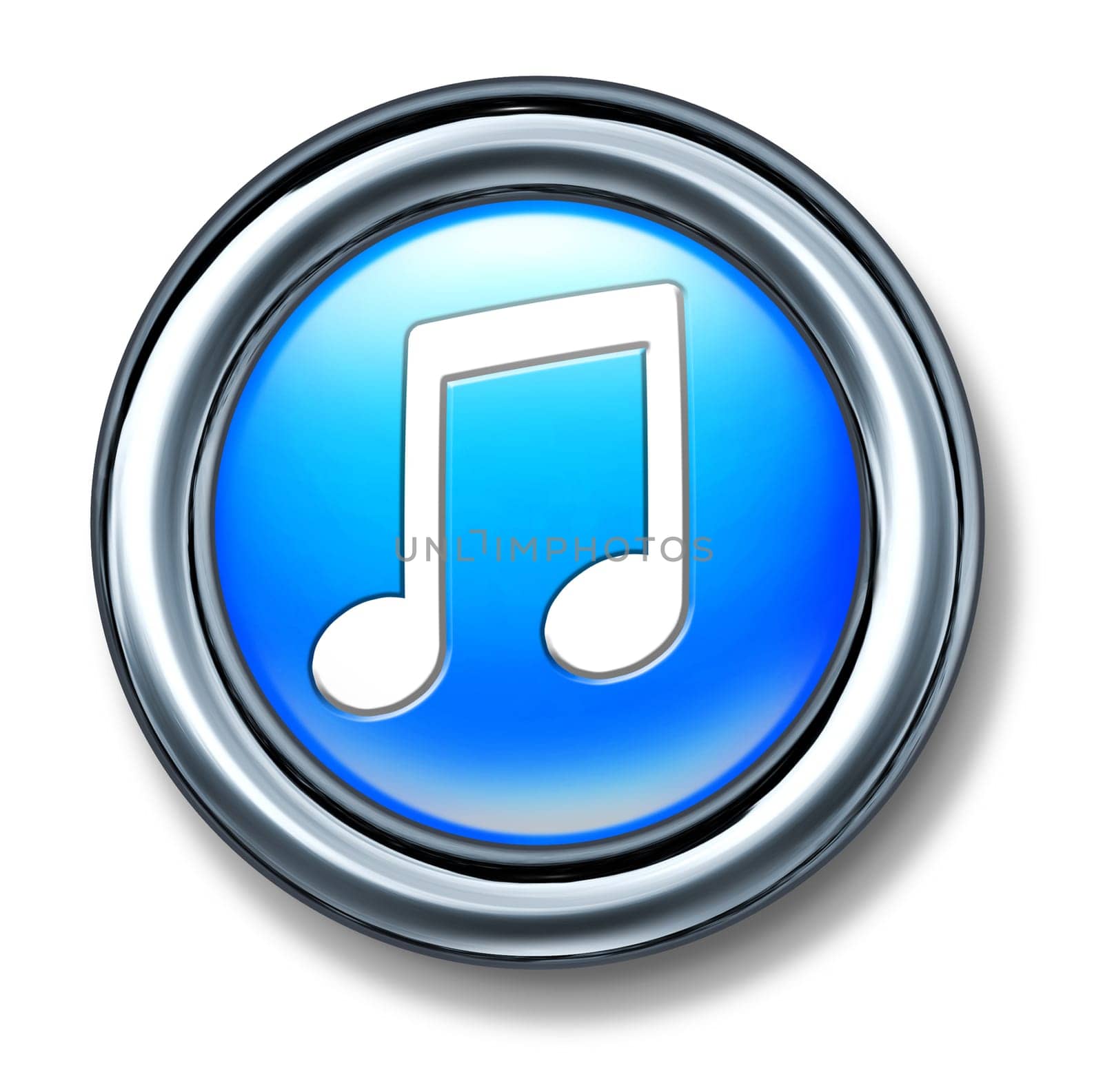 Music button represented by a blue plastic circle with a musical note representing internet audio songs for digital download.