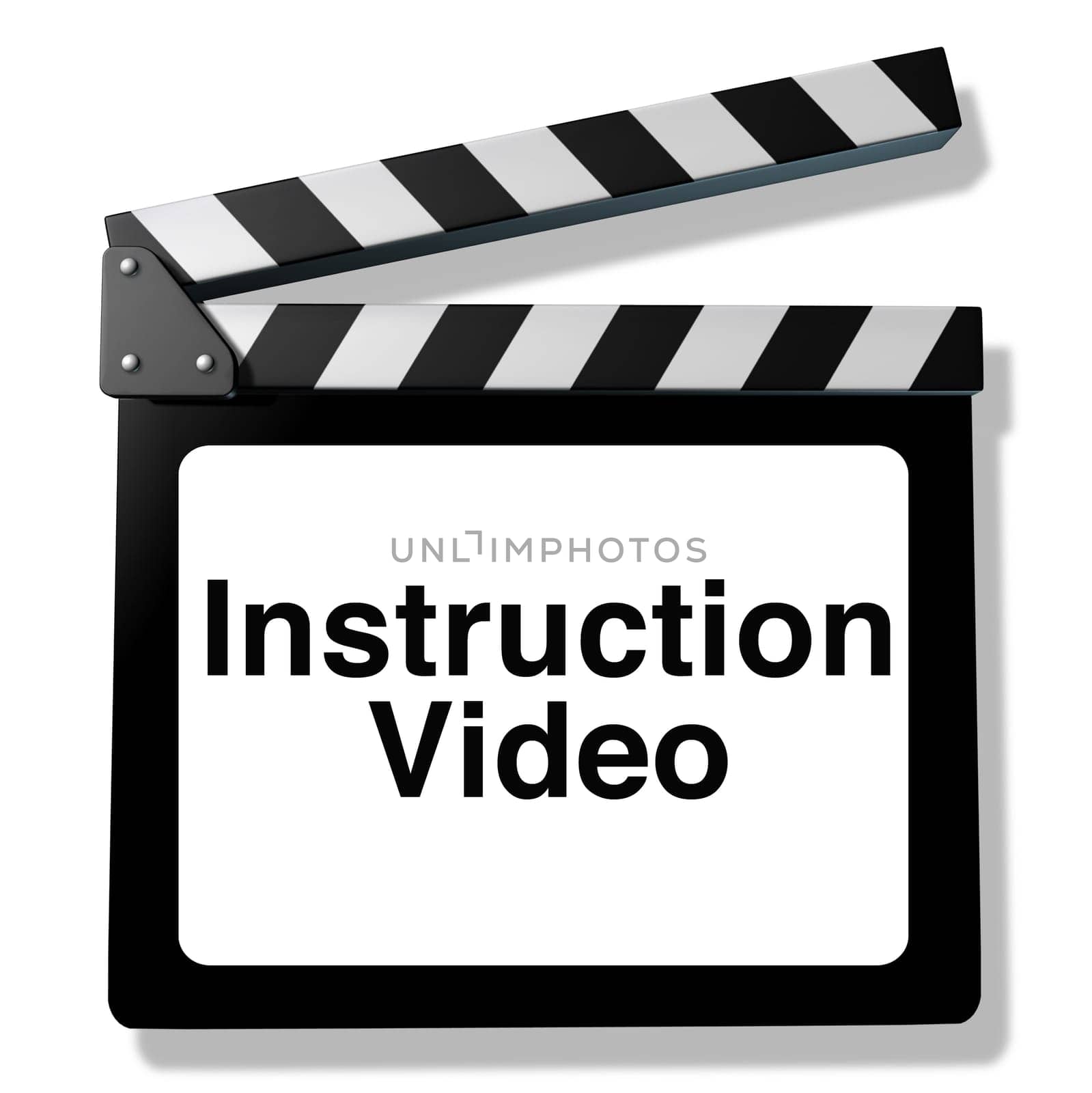 Instruction video for training and how to teaching using streaming internet media or other types of film as DVD and online viewing represented by a clapboard an film slate cinema symbol..