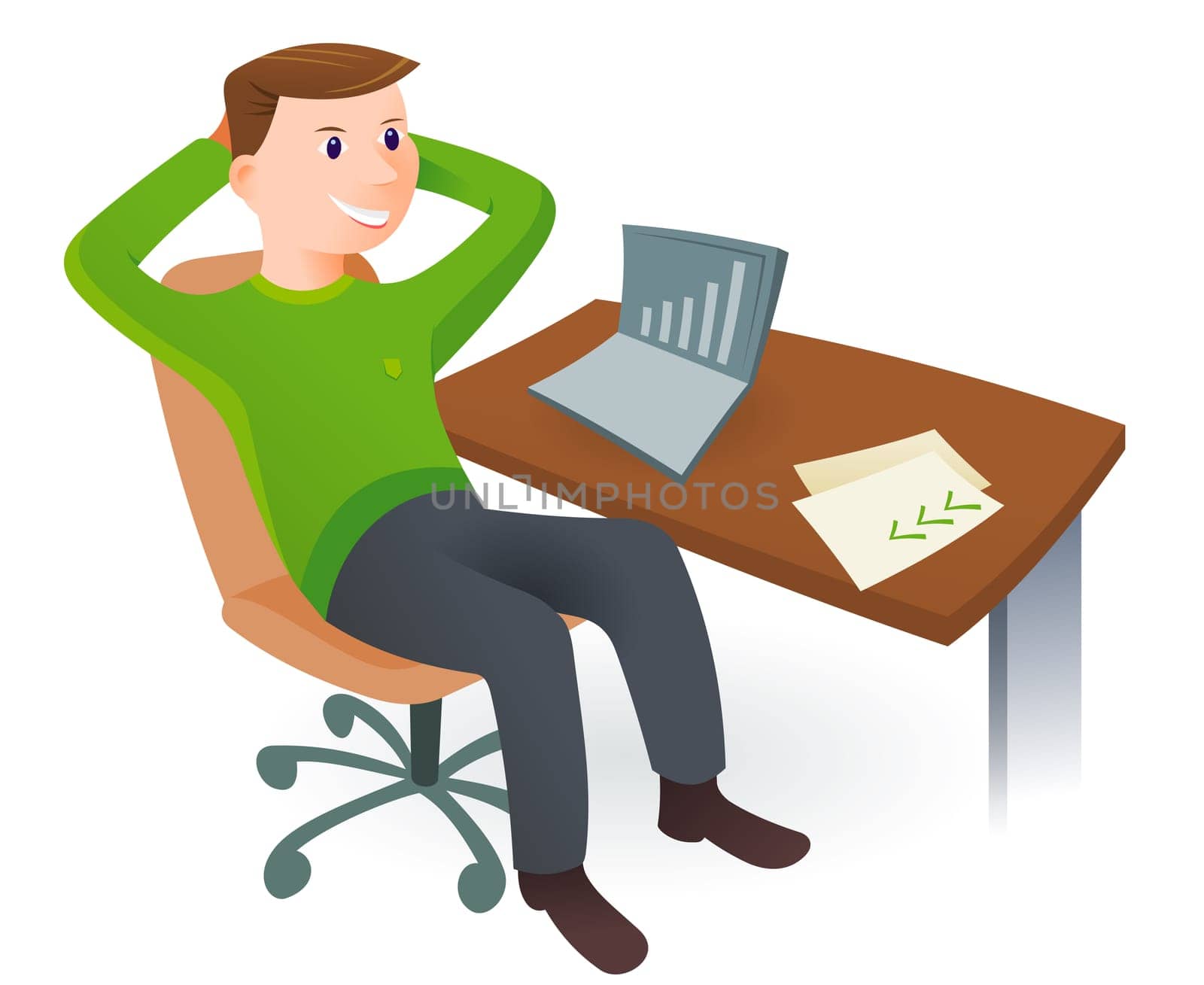 Illustration of satisfied and happy businessman with green sweater