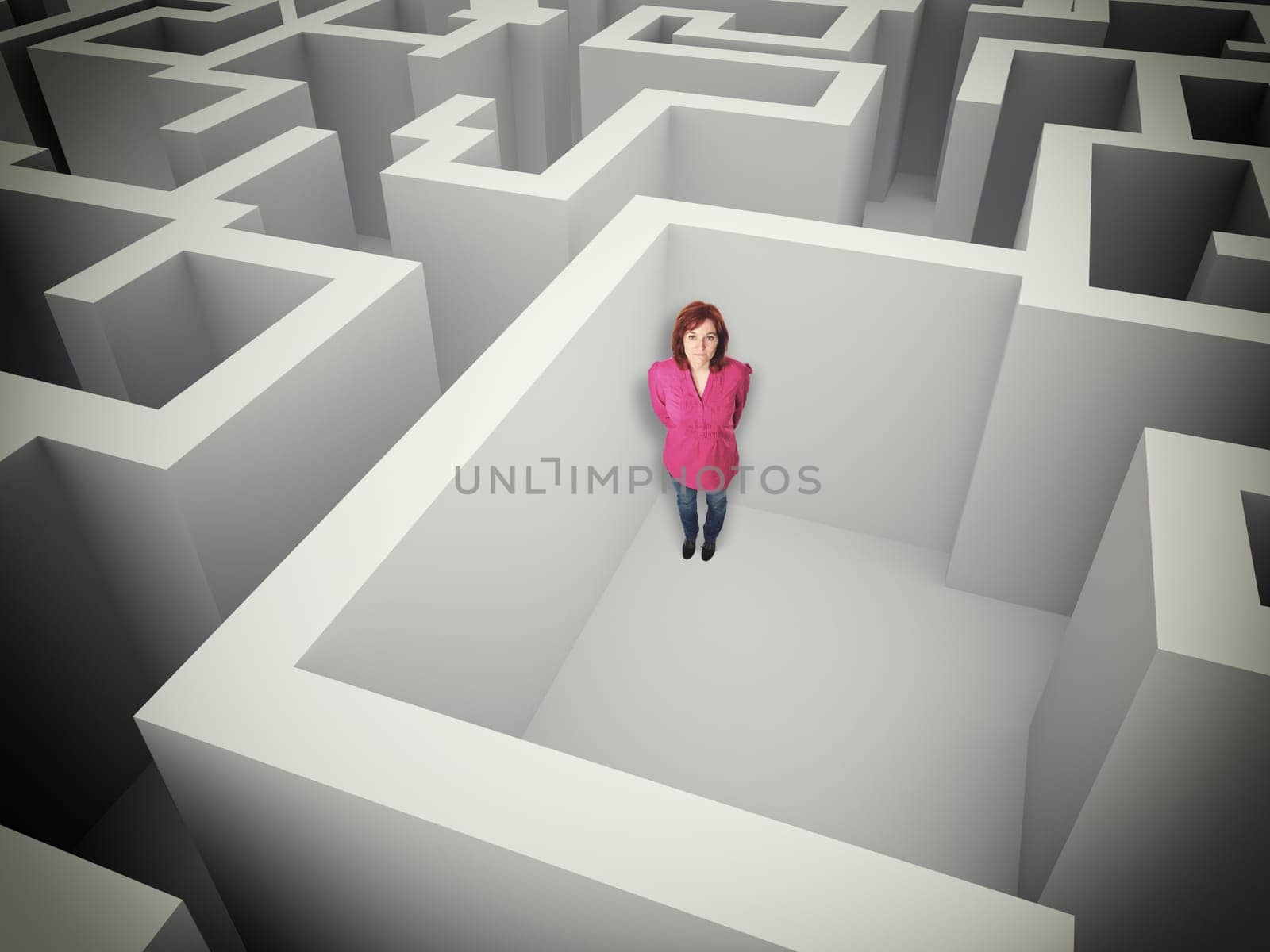 standing woman in 3d maze