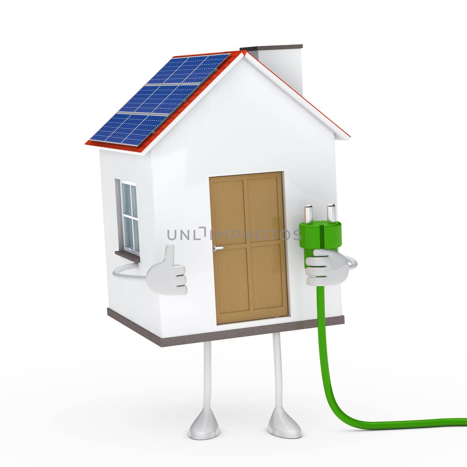solar house figur hold a green plug